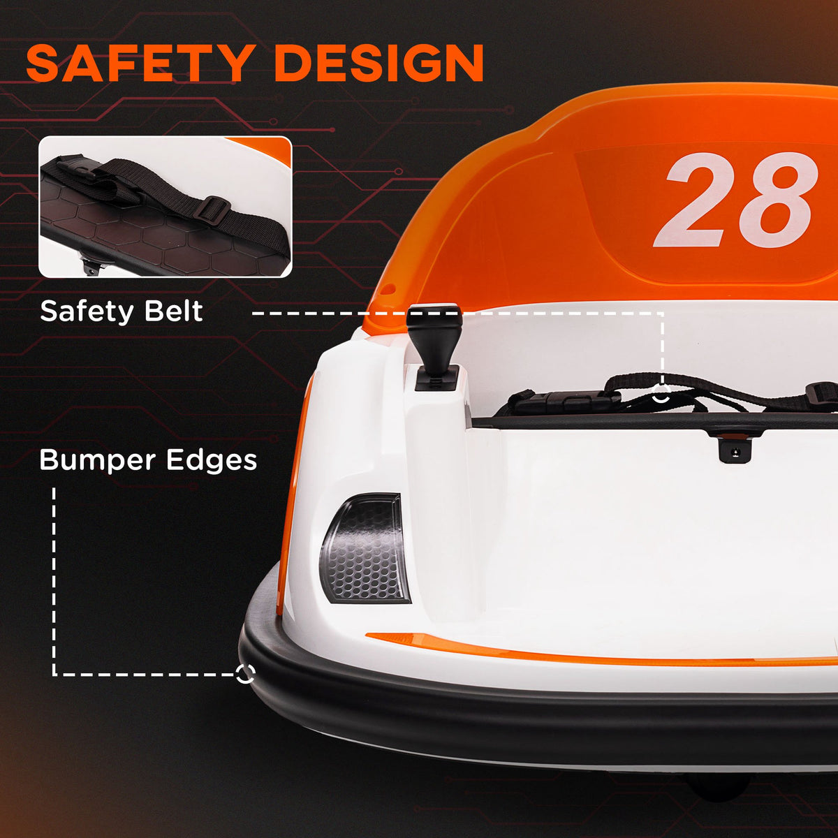 12V 360° Rotation Kids Bumper Car with Remote Control, Dual Joysticks, Music & Lights - Orange