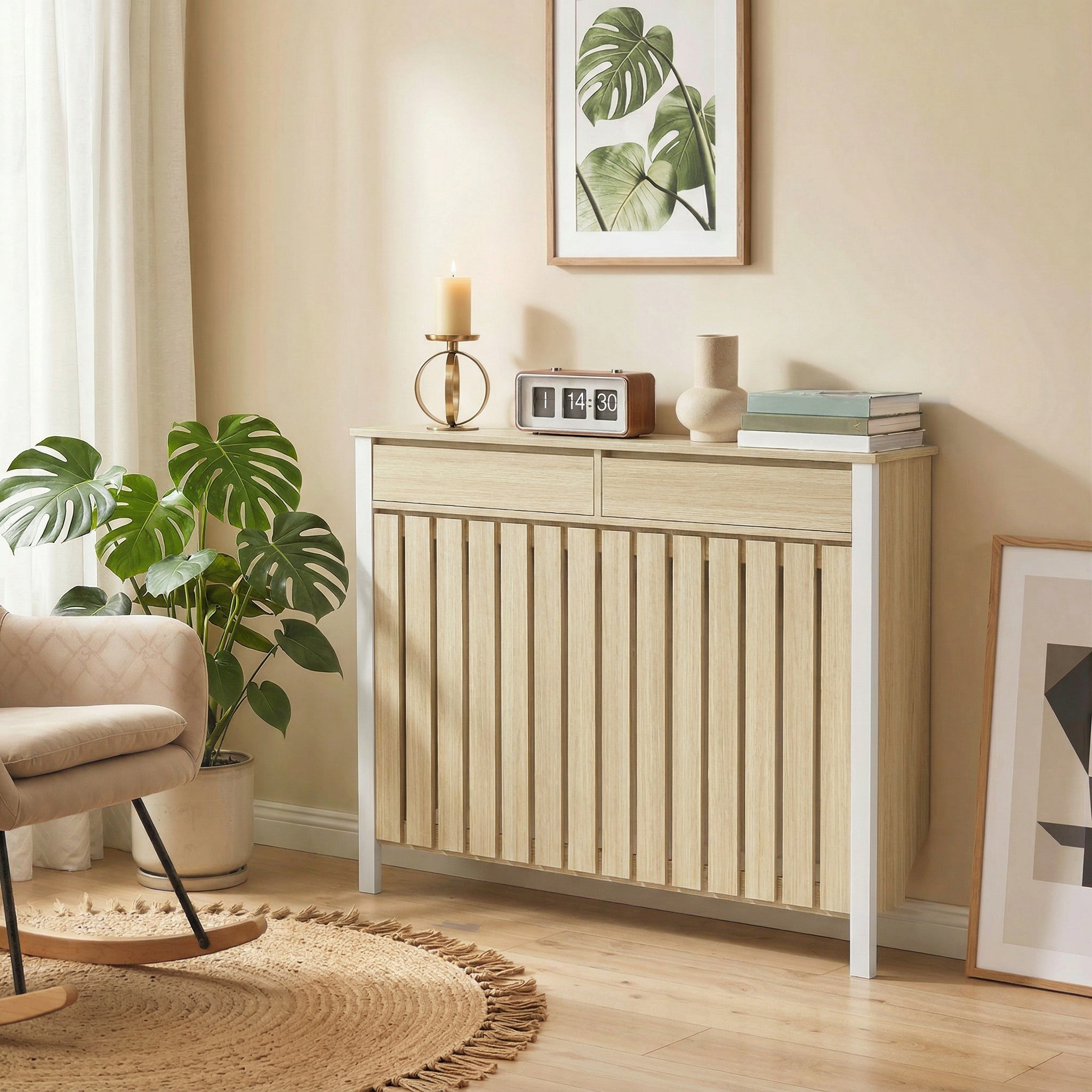 93 x 119cm Rustic-Look Radiator Cover - Oak