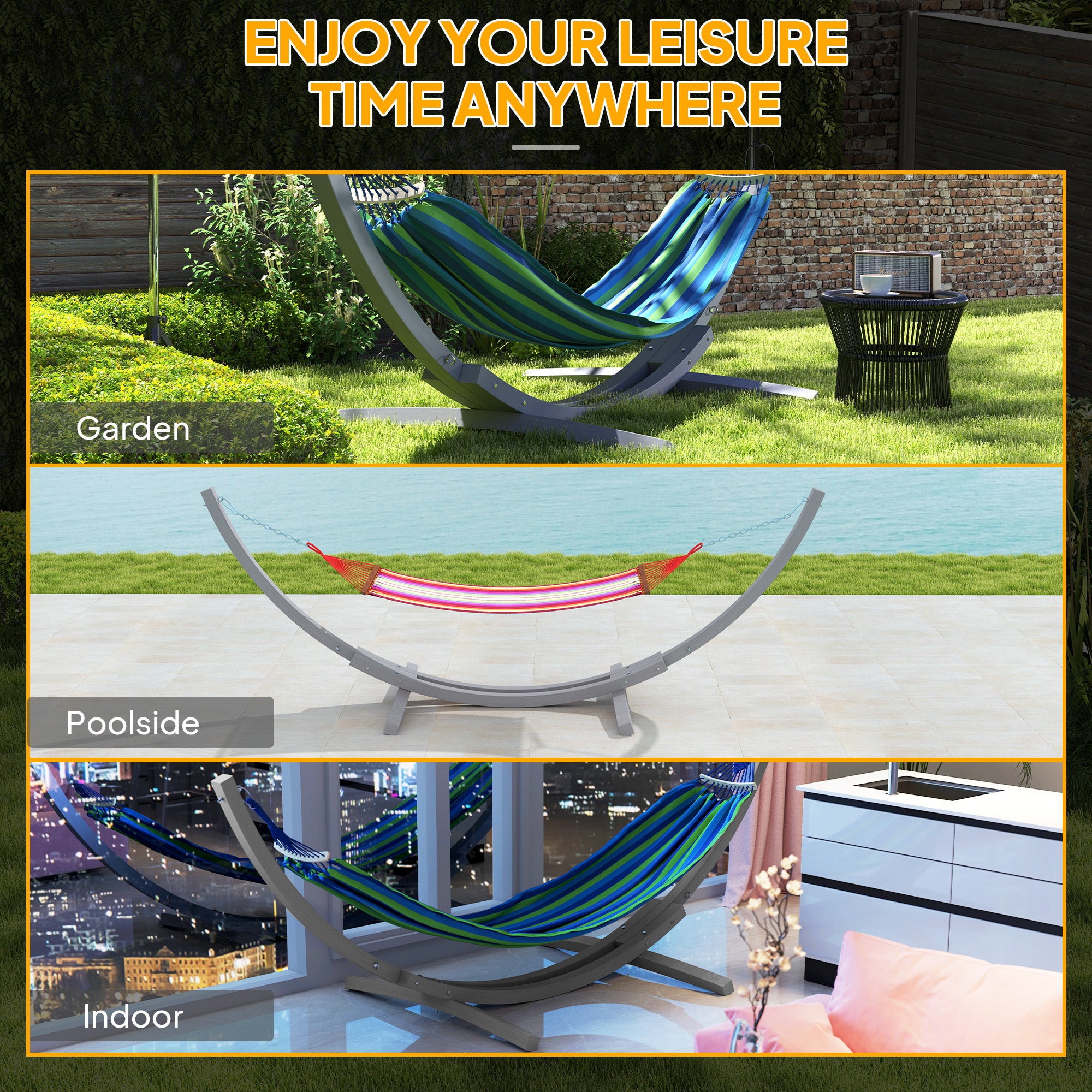 3.25m Wooden Hammock Stand Universal Fit - Grey Durable Solid Wood