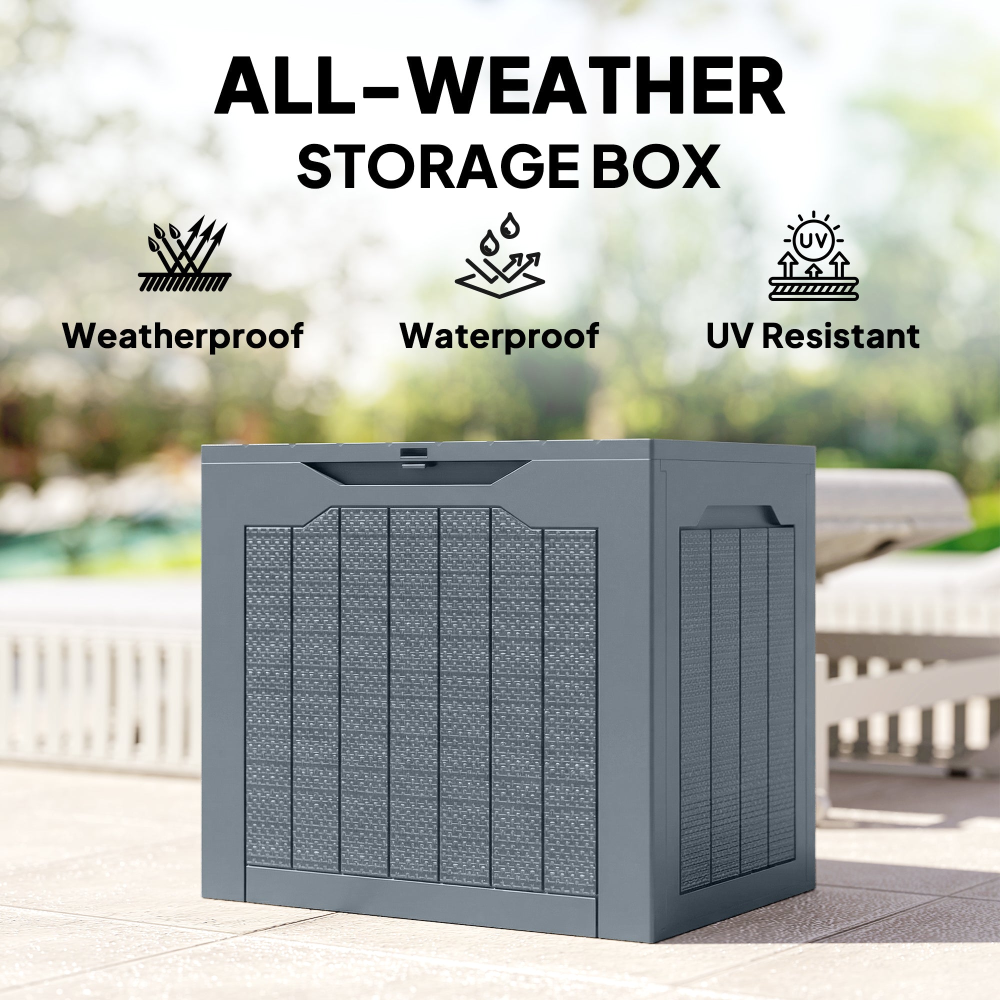 93L Plastic Garden Storage Box, Outdoor Storage Box with Handles, Waterproof Outdoor Storage Container, Light Grey