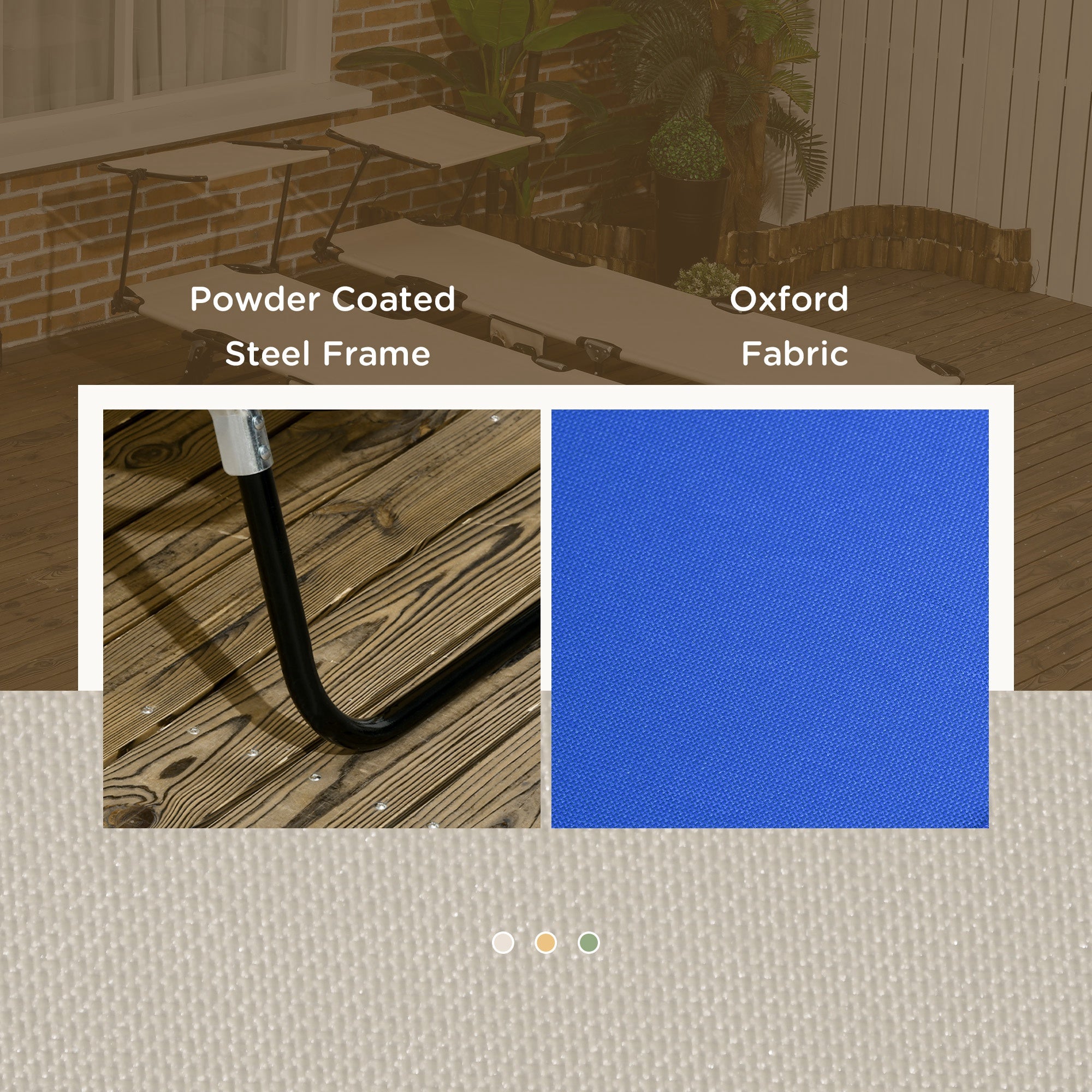 Set of Two Folding Sun Loungers, with Adjustable Backs and Sun Canopies - Blue