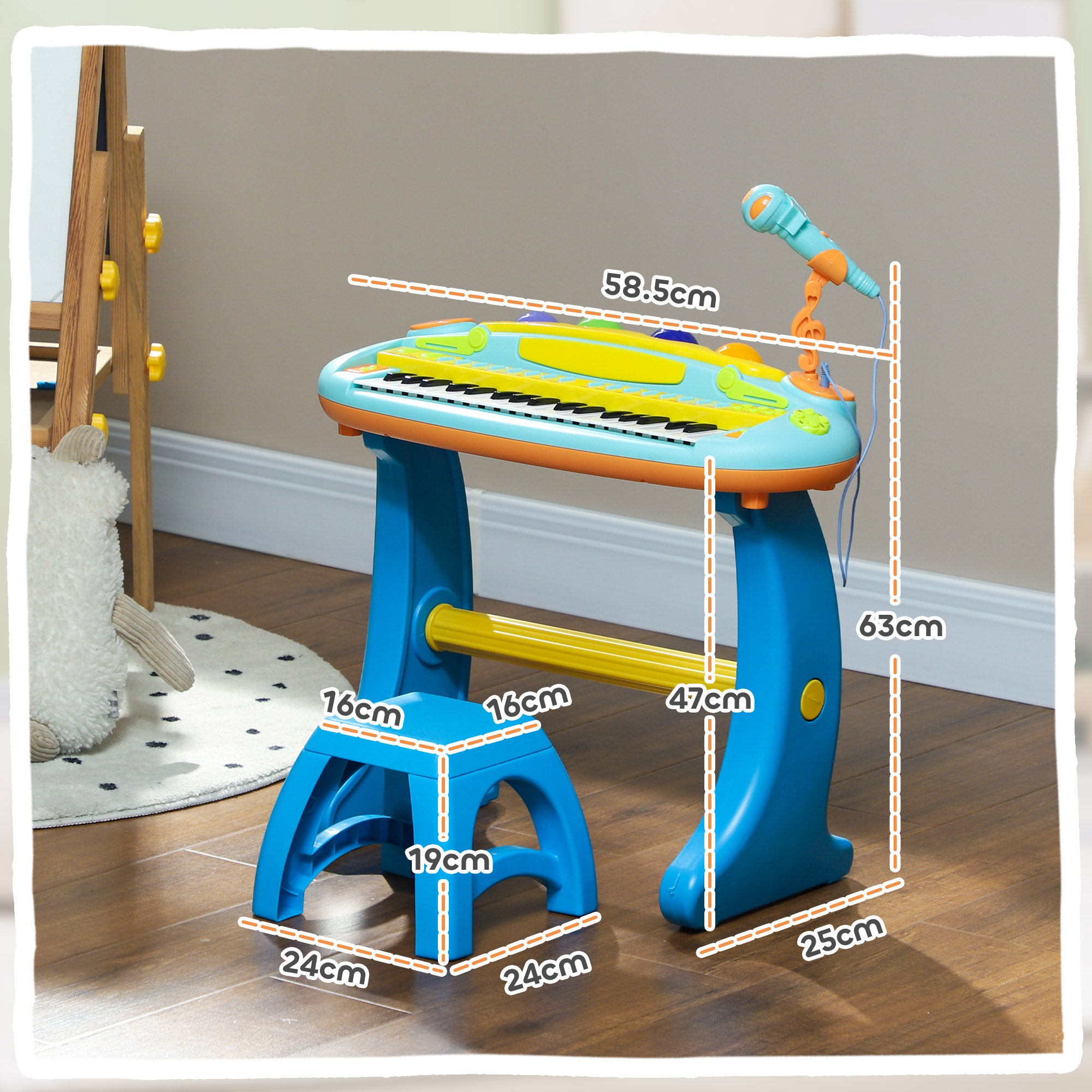 37-Key Kids Piano w/ Microphone, Stool, LED Lights, Record & Replay, Function, Blue