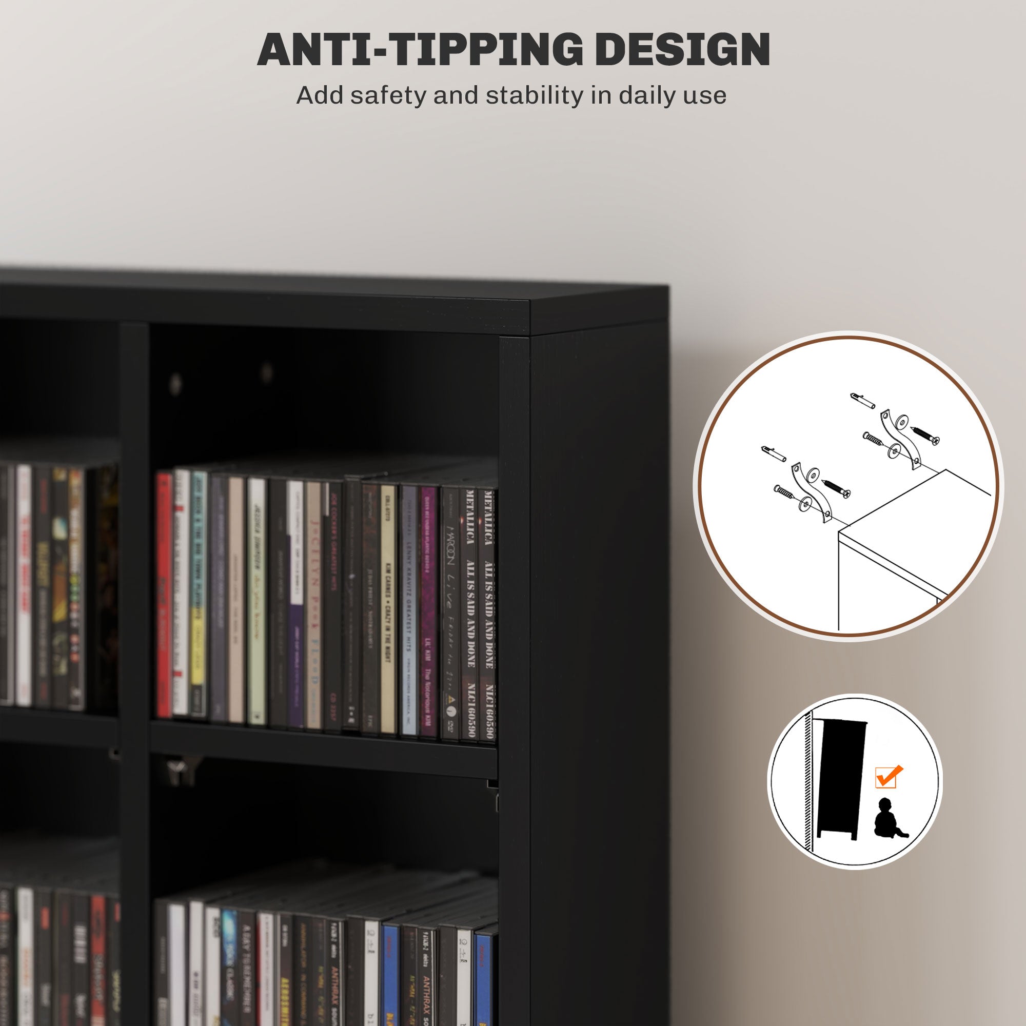 CD Storage Unit with 24 Cubes and Adjustable Shelves 89 x 130.5 cm - Black