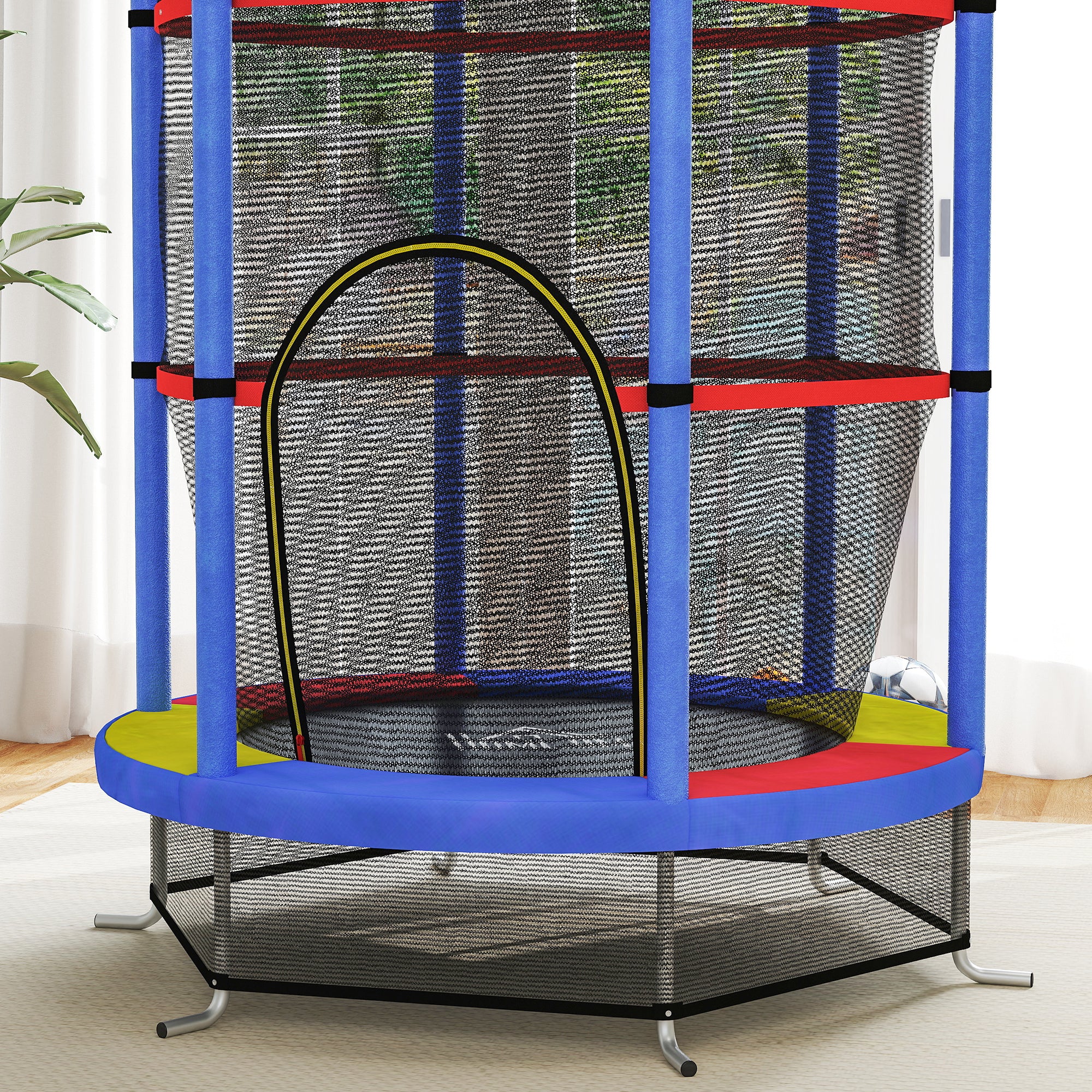 Kids Trampoline, with Enclosure Net, Steel Frame, for Ages 3-6 Years - MultiColoured