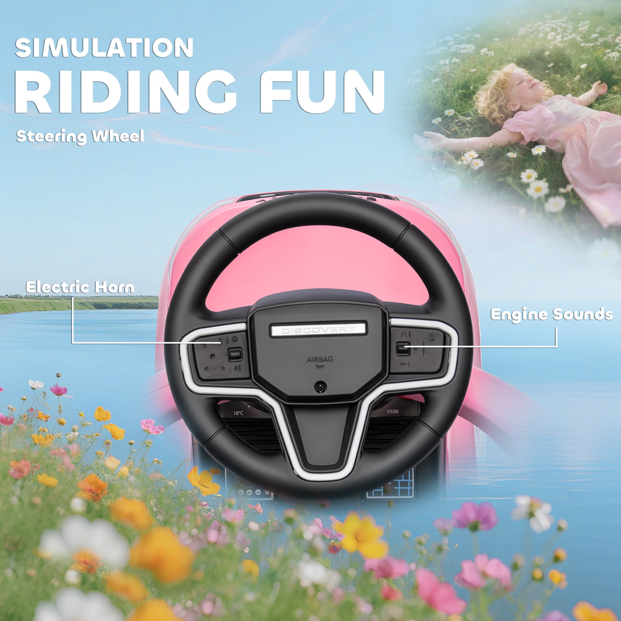 Land Rover Discovery Licensed Baby Push Car, 2-in-1 Ride on Car with Push Handle and Safety Guardrail, Pink