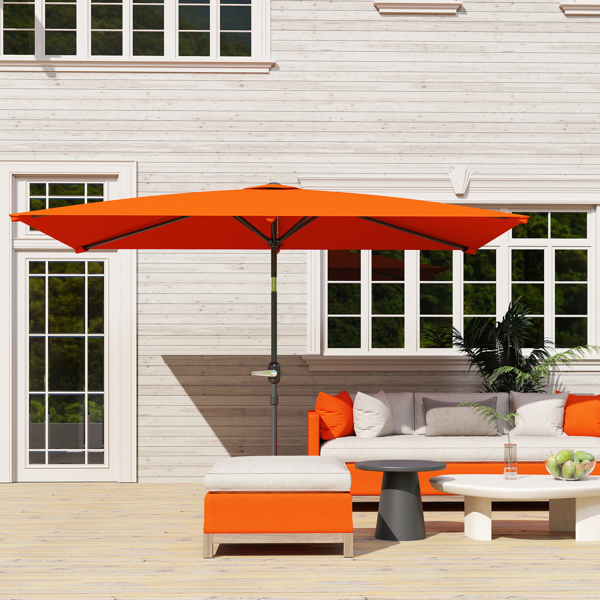 3x2m Rectangular Patio Parasol with Aluminium Tilt Crank - Orange