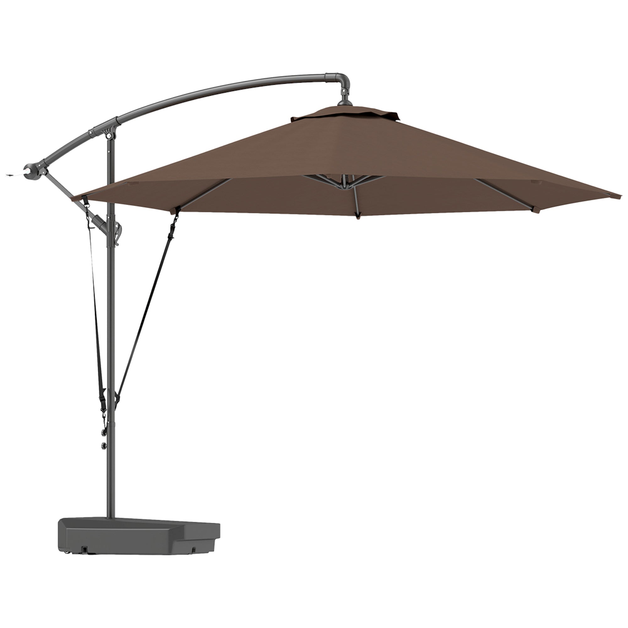 3 Metre Garden Cantilever Parasol with Fillable Base and Wind Protection Strap - Brown