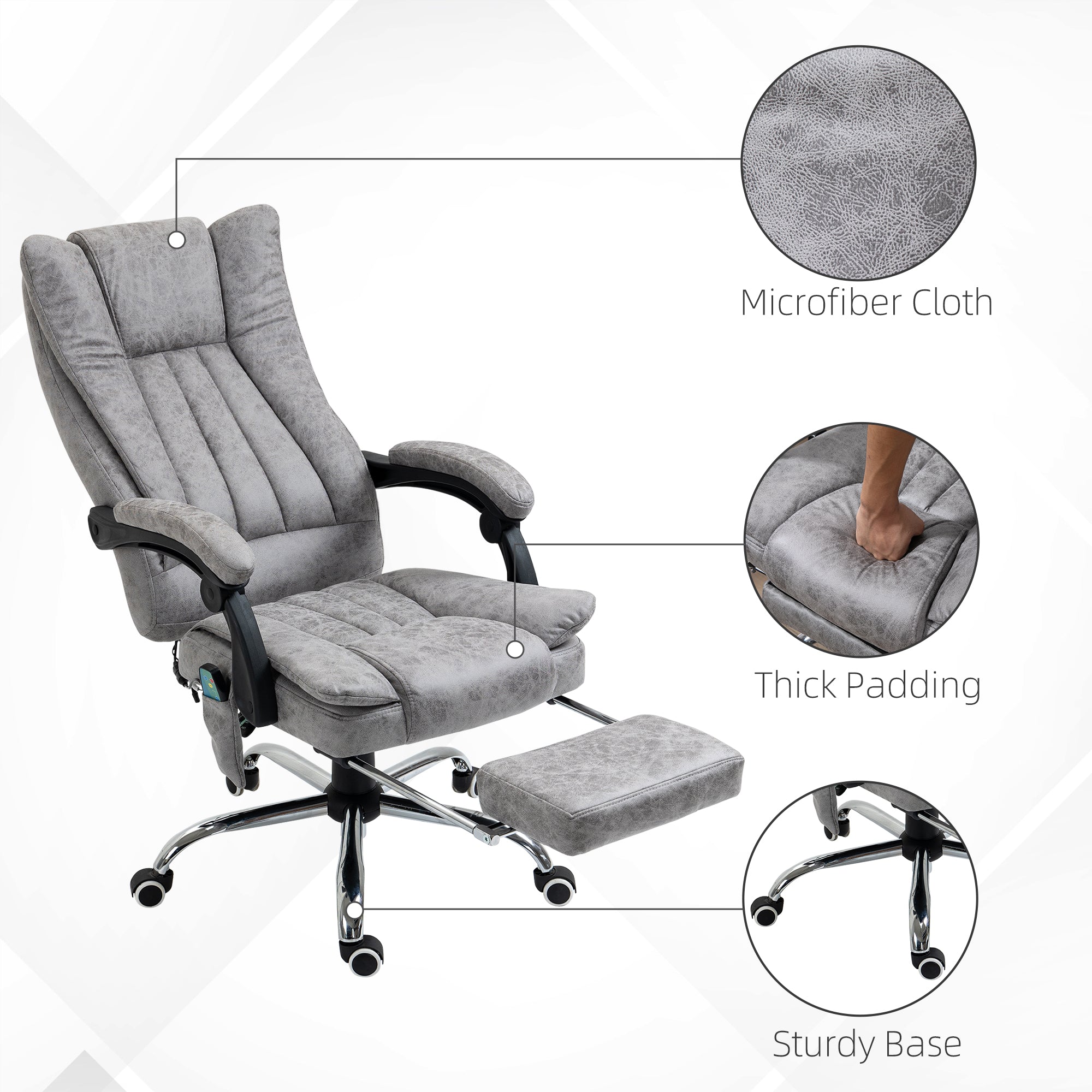 6 Point Vibrating Massage Office Chair with Heat, Breathable Faux Leather Office Chair with High Back, Height Adjustable Grey