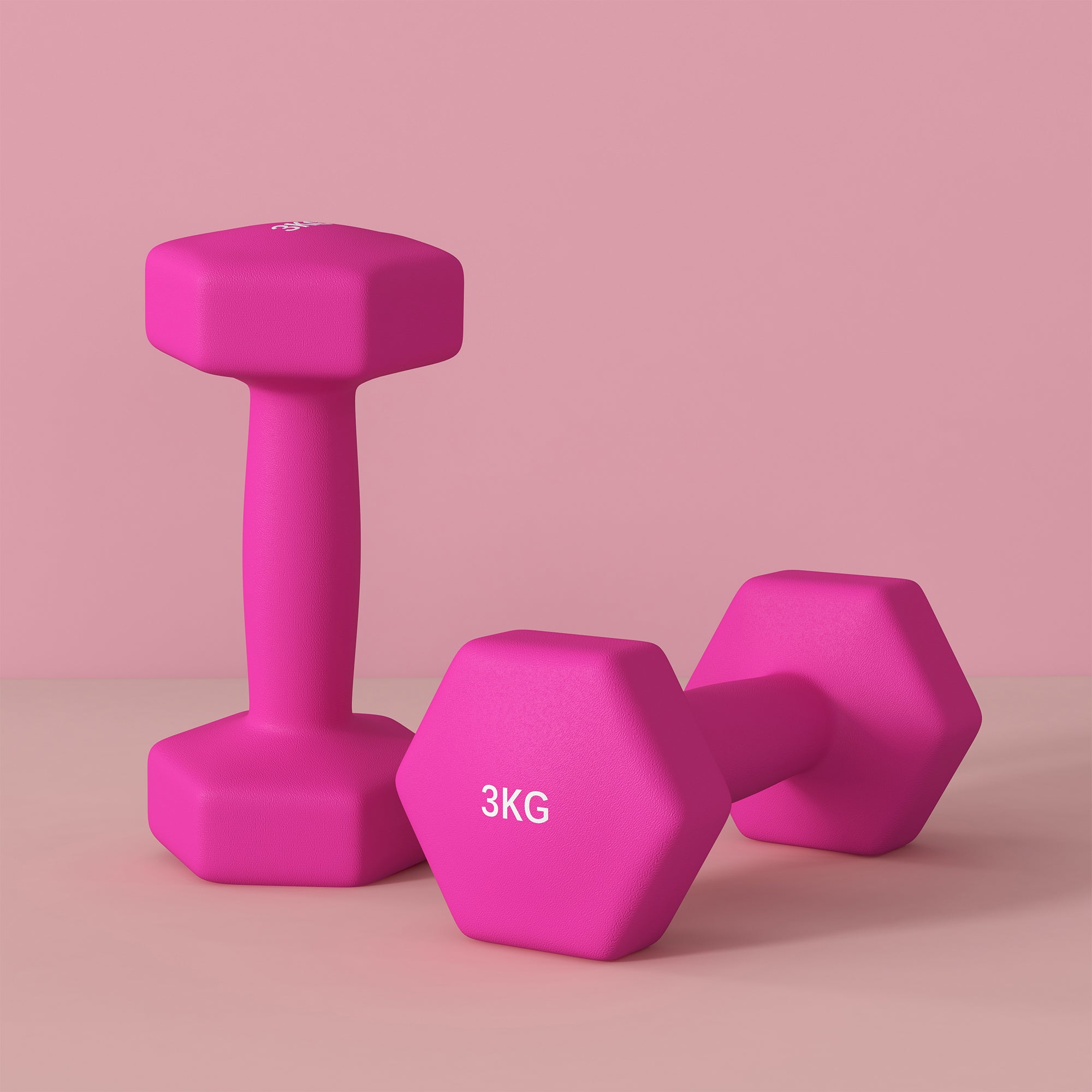 2 x 3kg Hexagonal Dumbbells Weights Set with Non-Slip Grip for Home Gym Workout, Pink