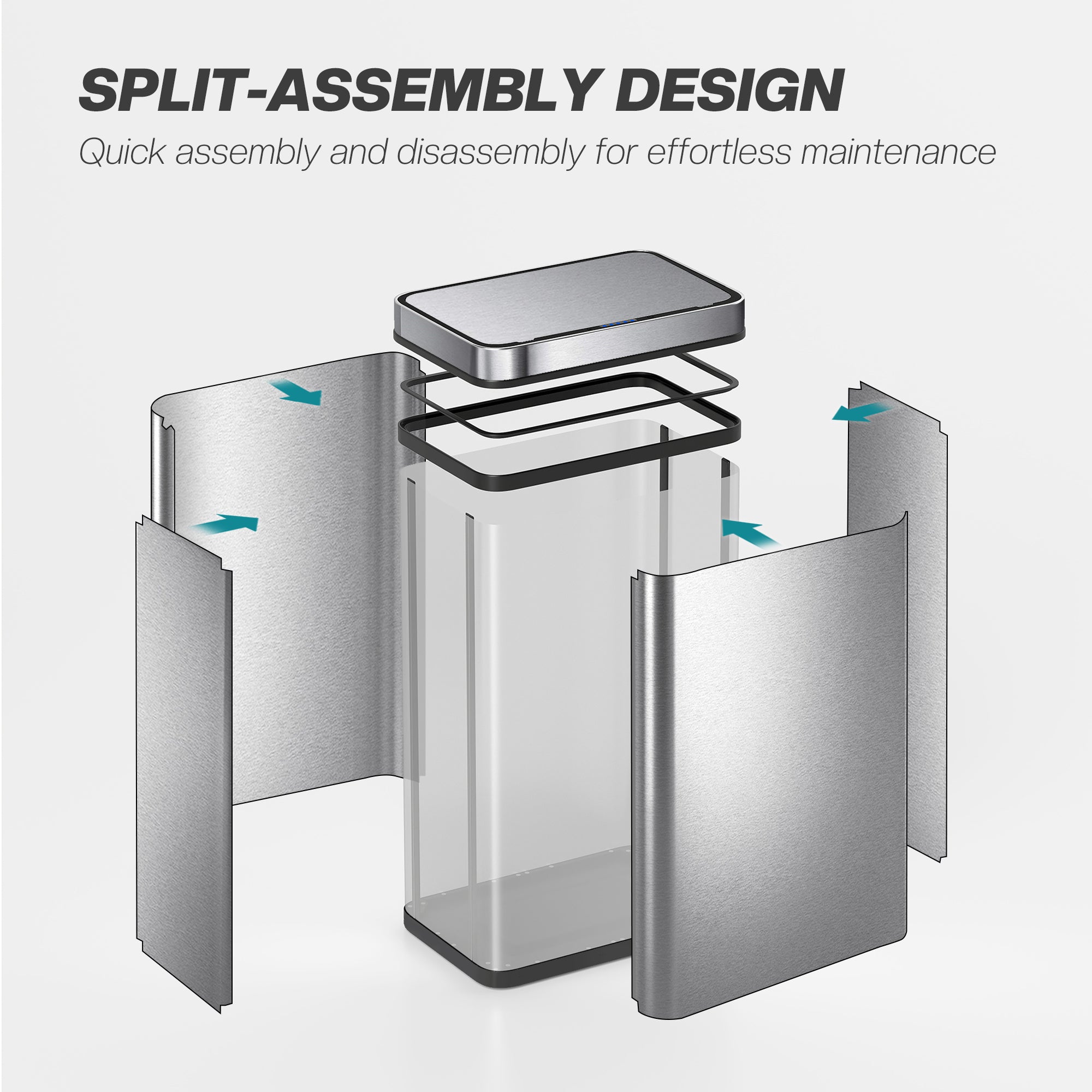 60 L Sensor Can, Sensor Bin with Soft-Close Lid, Fingerprint-Proof Stainless Steel, Silver Tone