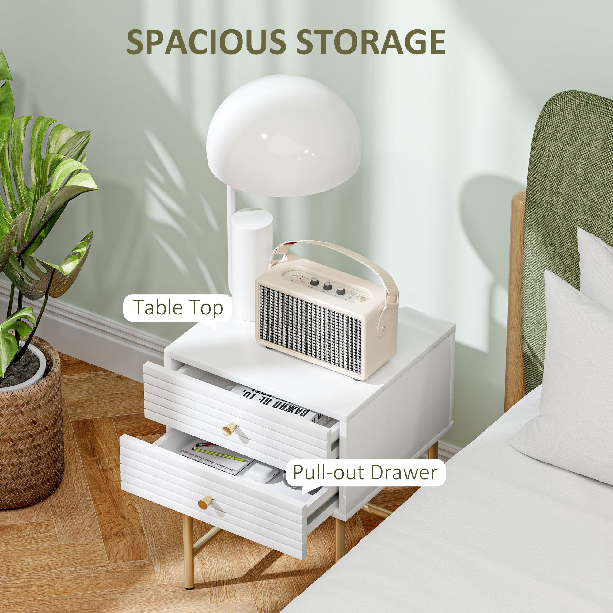 Set of Two Elegant Bedside Tables - White/Gold-Tone