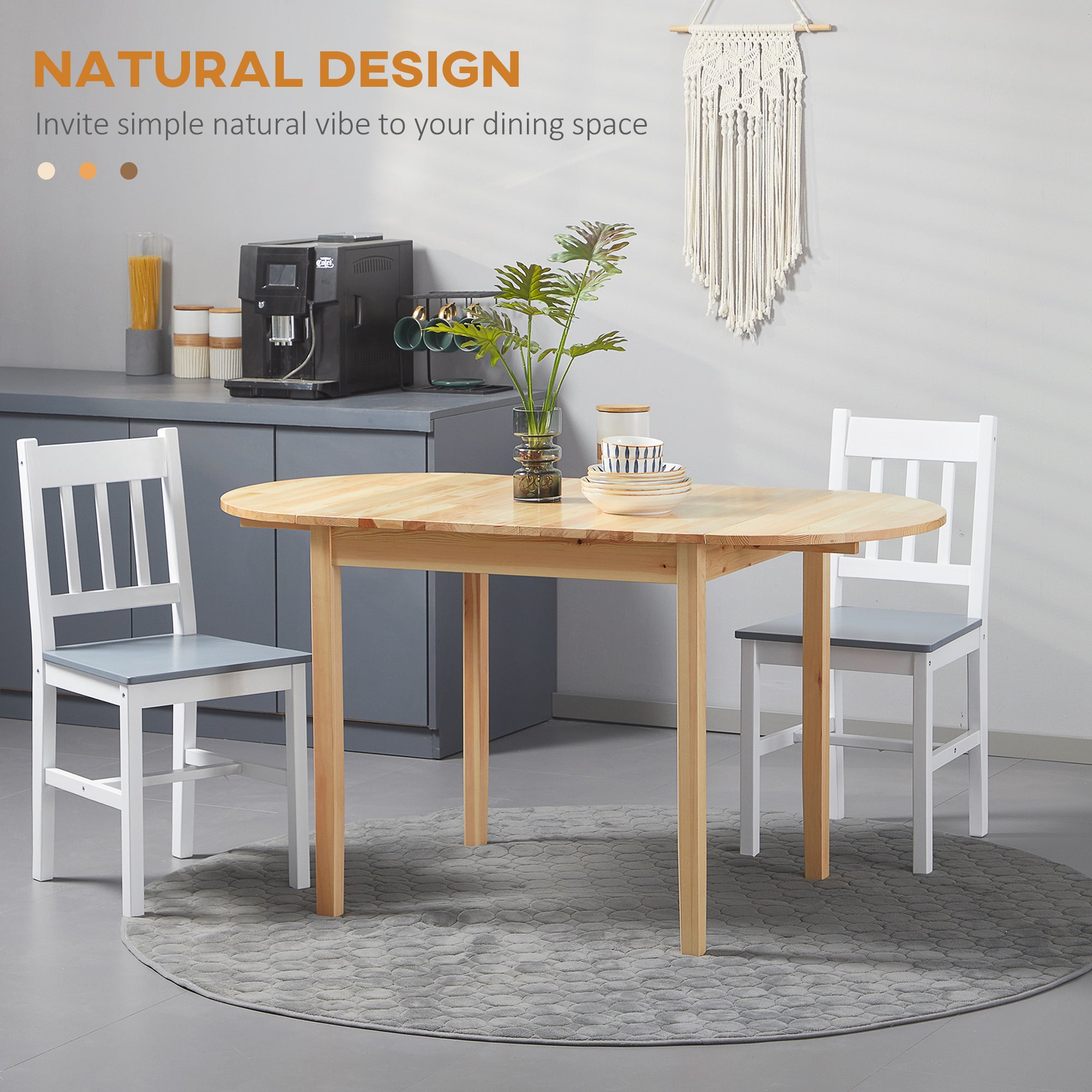 4-6 Person Wooden Drop-Leaf Table - Natural Finish