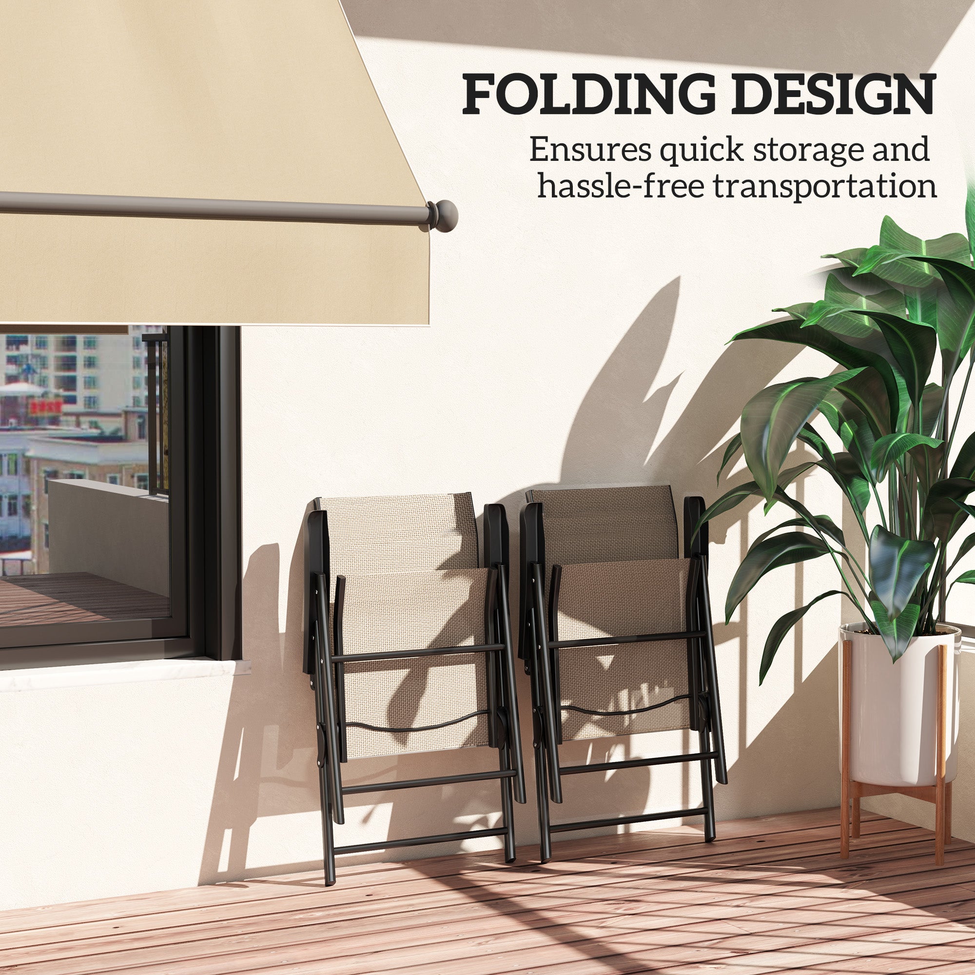Set of 2 Folding Outdoor Chairs with Breathable Mesh and Armrests - Brown Black