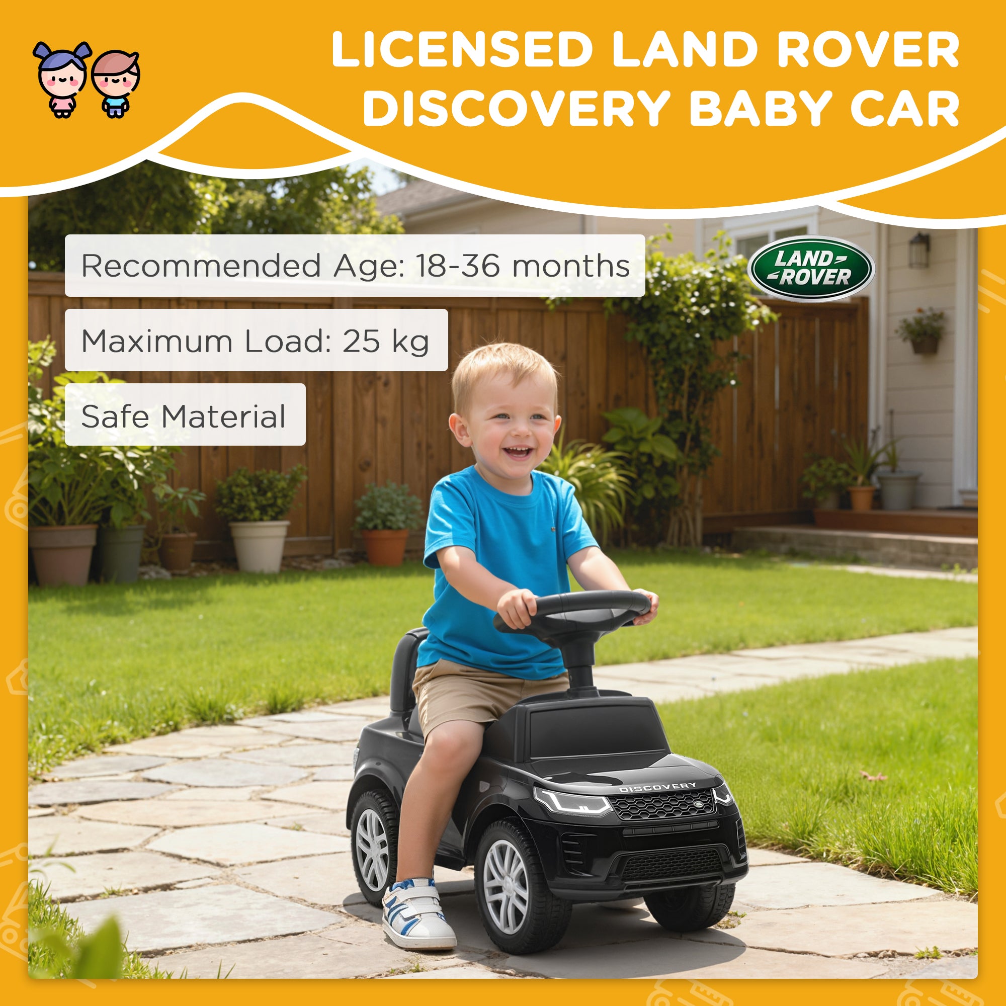 Land Rover Licensed Toddler Ride on Car with Horn, Engine Sounds, Under-Seat Storage, for 18-36 Months, Black