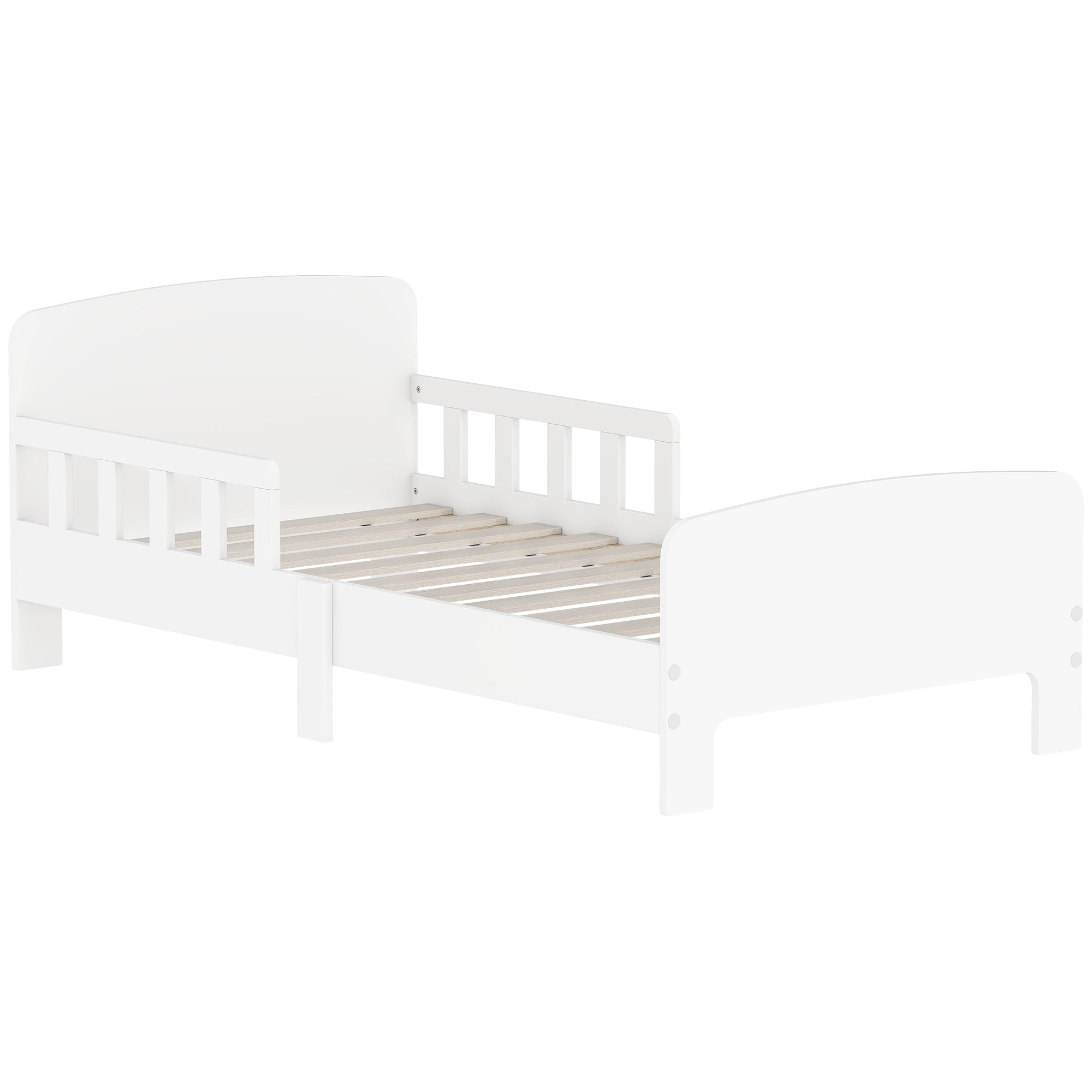 Toddler Bed, Kids Bed Frame with Safety Side Rails, Kids Bedroom Furniture for Ages 3-8 Years, White