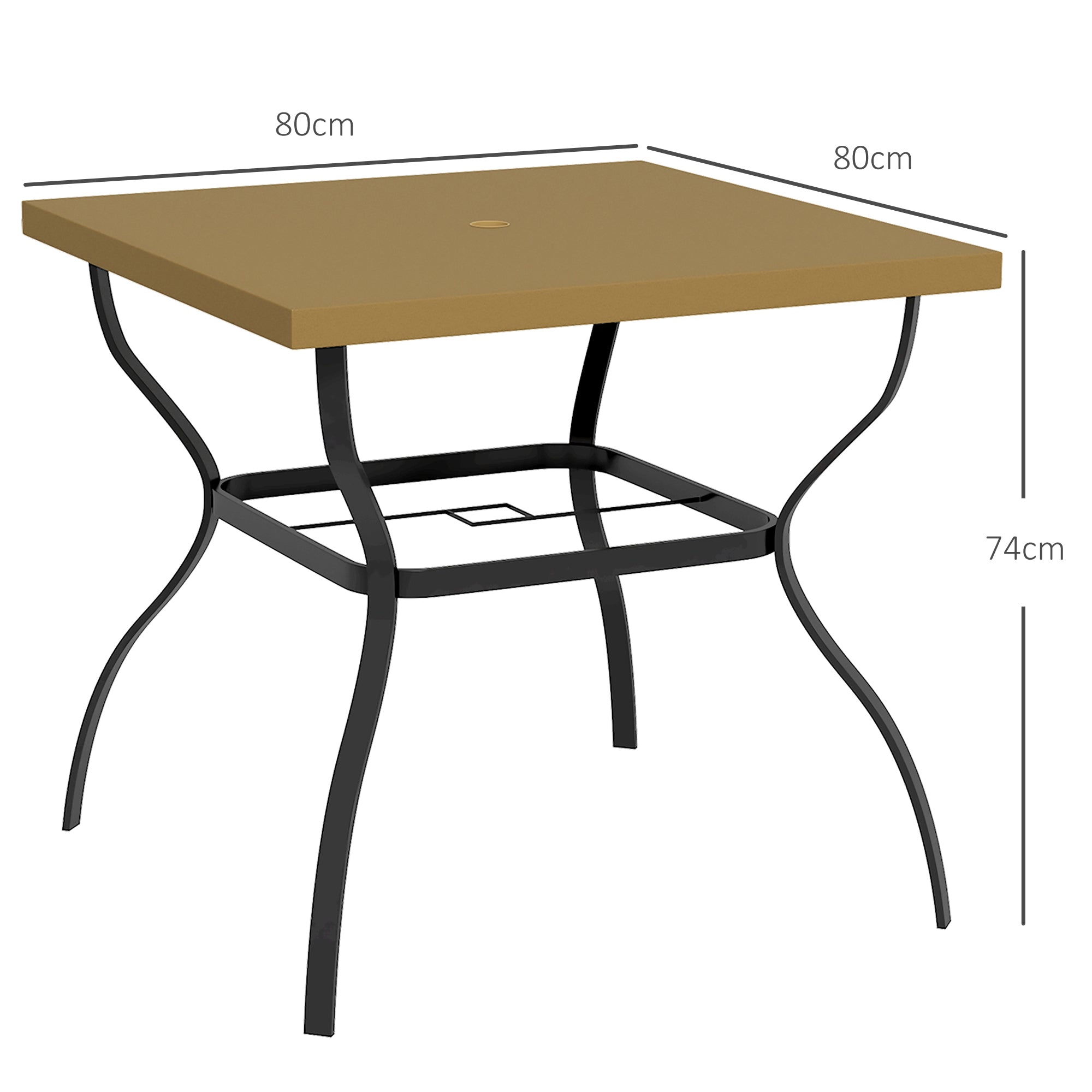 Four-Seater Steel Garden Table, with Parasol Hole - Brown/Black