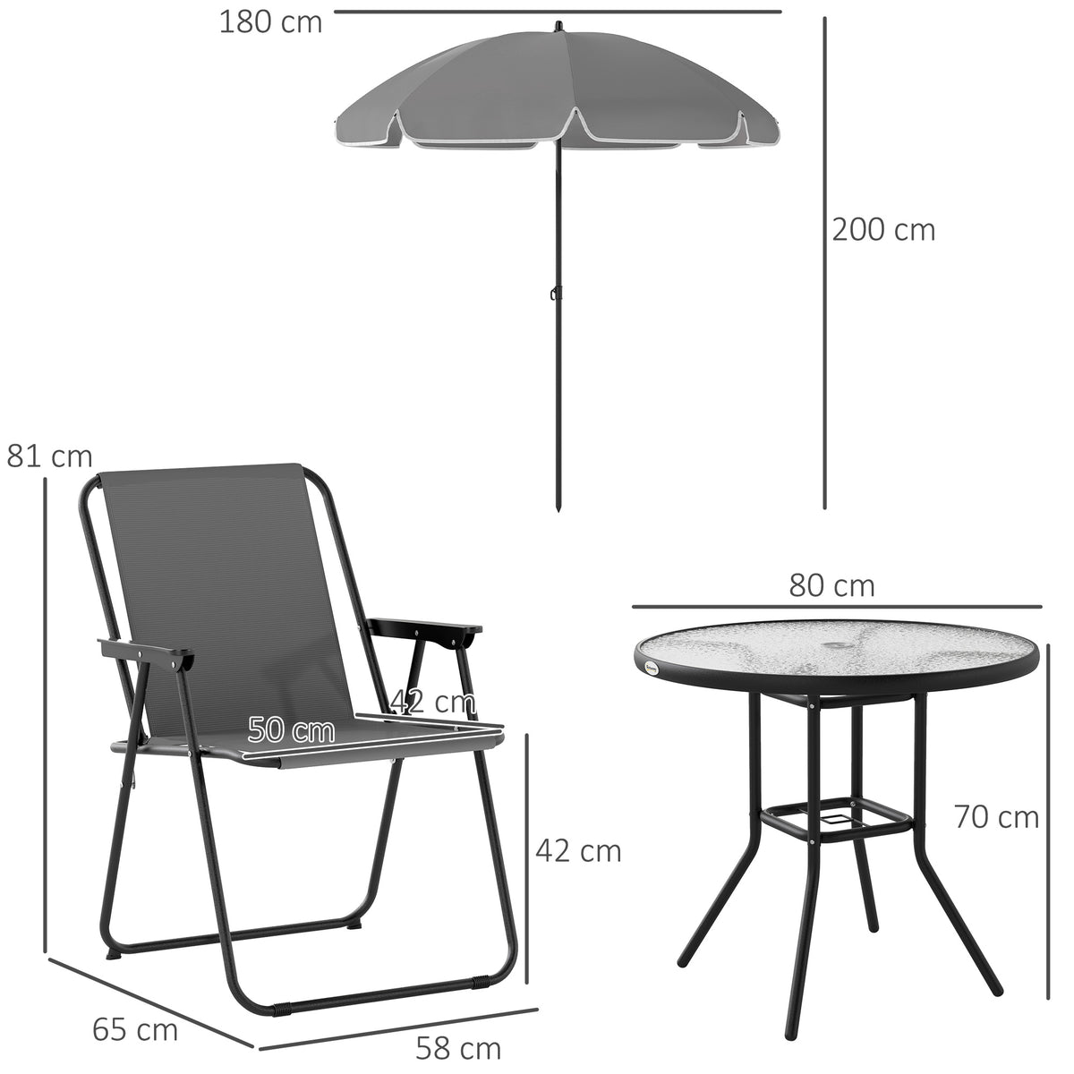 4 Seater Garden Furniture Set with 6 Pieces Table, Folding Chairs & Parasol - Grey
