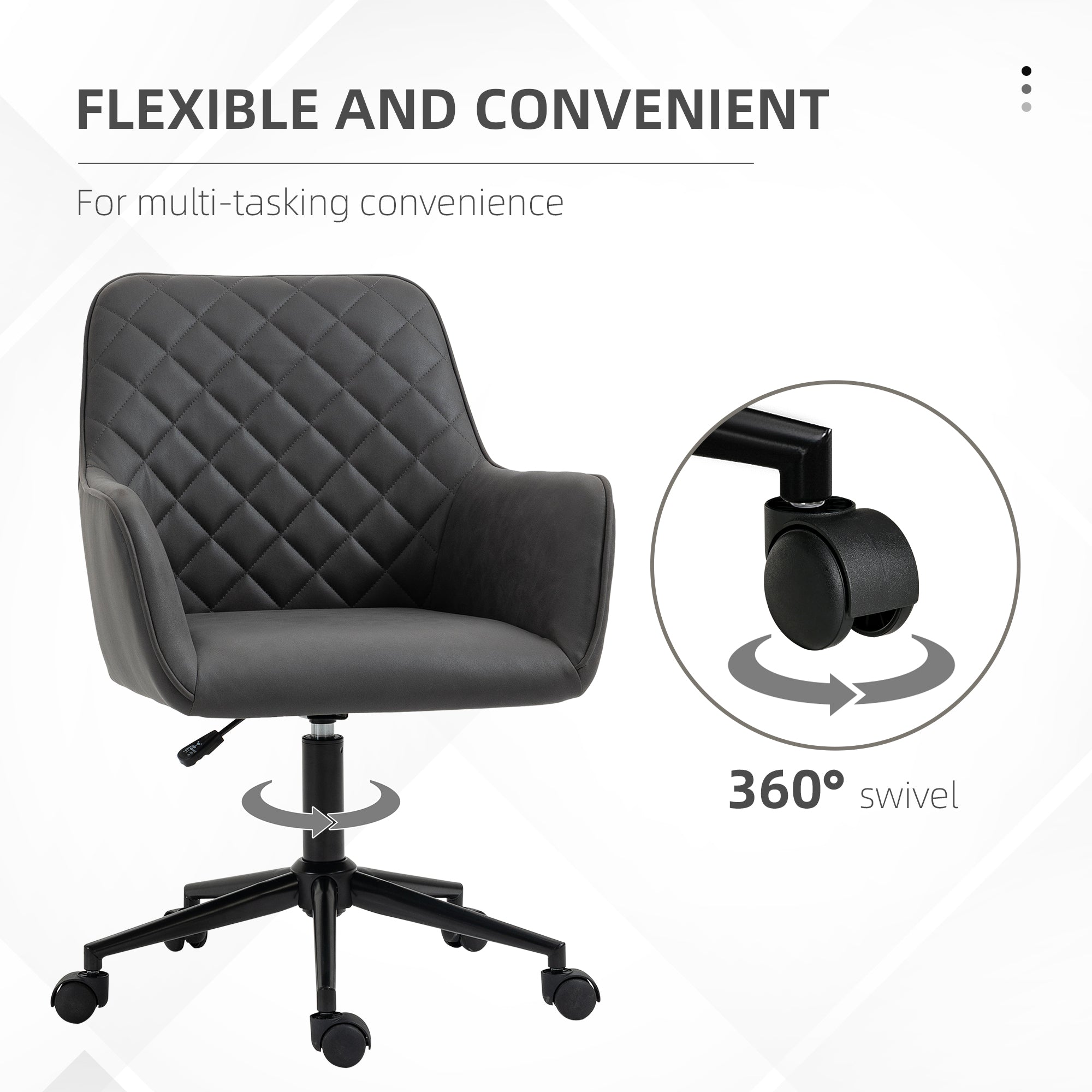 Office Desk Chair, Leather-Feel Fabric Computer Swivel Chair with Rolling Wheels and Adjustable Height for Home, Grey