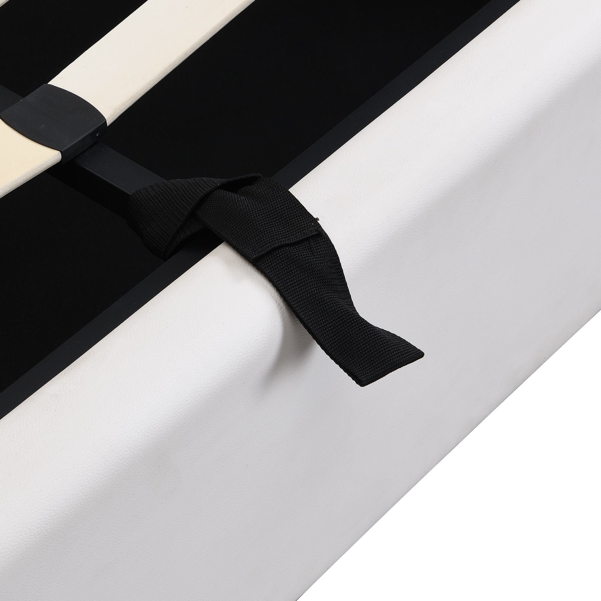 LED Upholstered Double Bed with Hydraulic Storage & USB Port - White