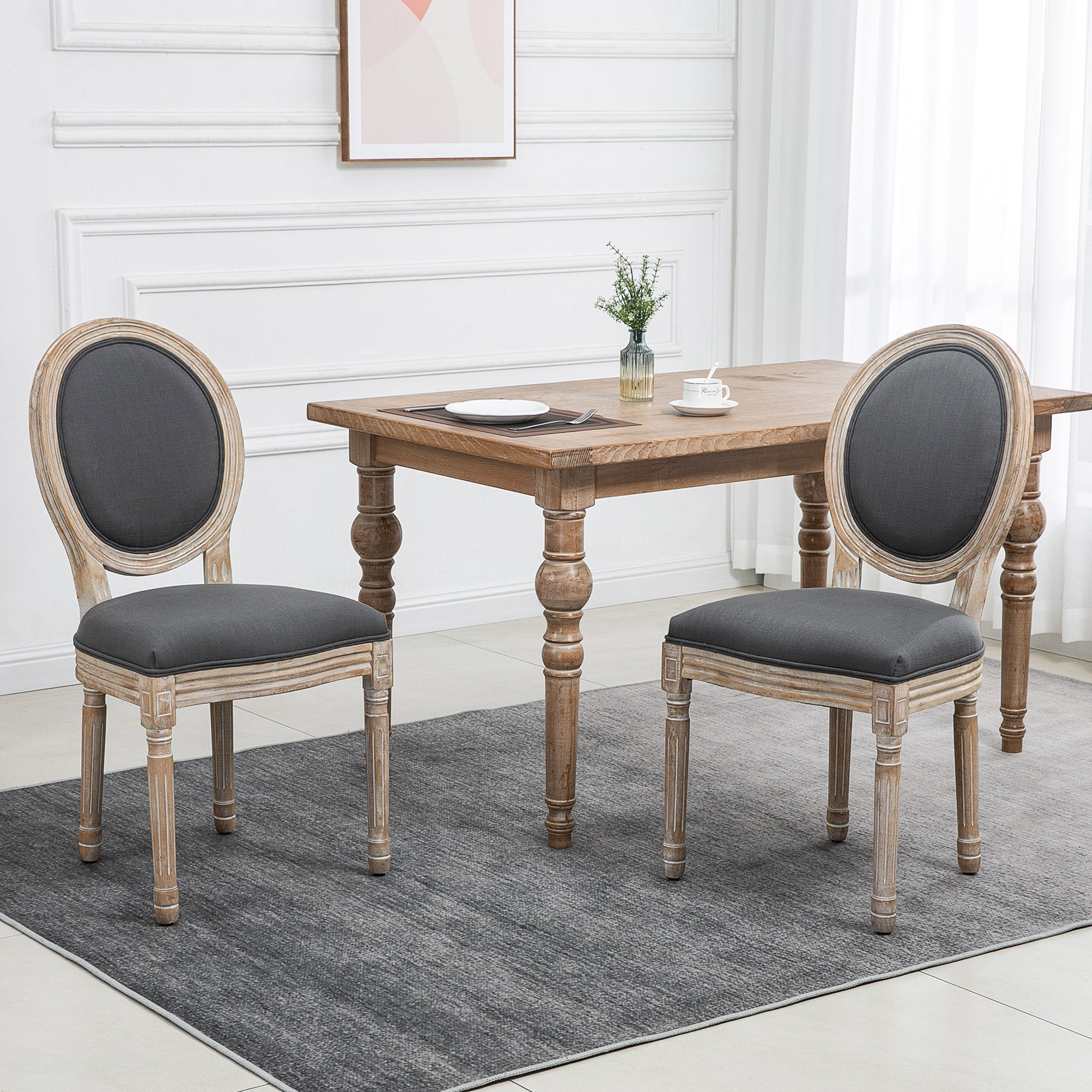 Set of Two French-Inspired Wooden Dining Chairs - Grey