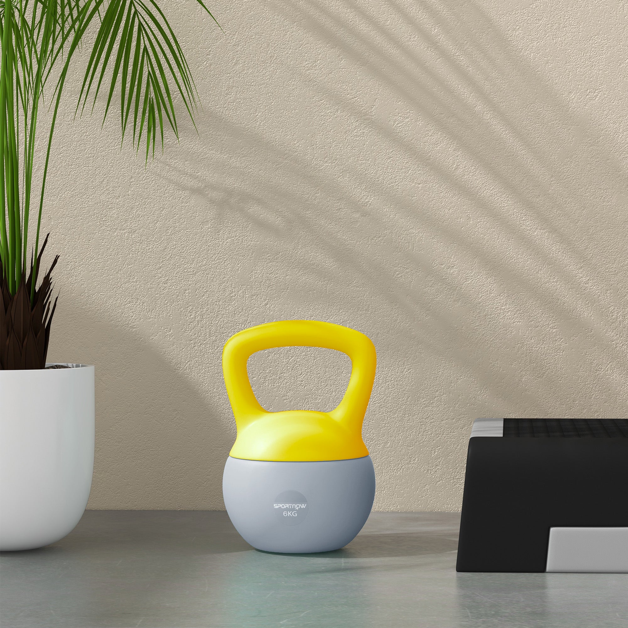 Soft Kettlebell, 6kg Kettle Bell with Non-Slip Handle for Home Gym Weight Lifting and Strength Training, Yellow and Grey