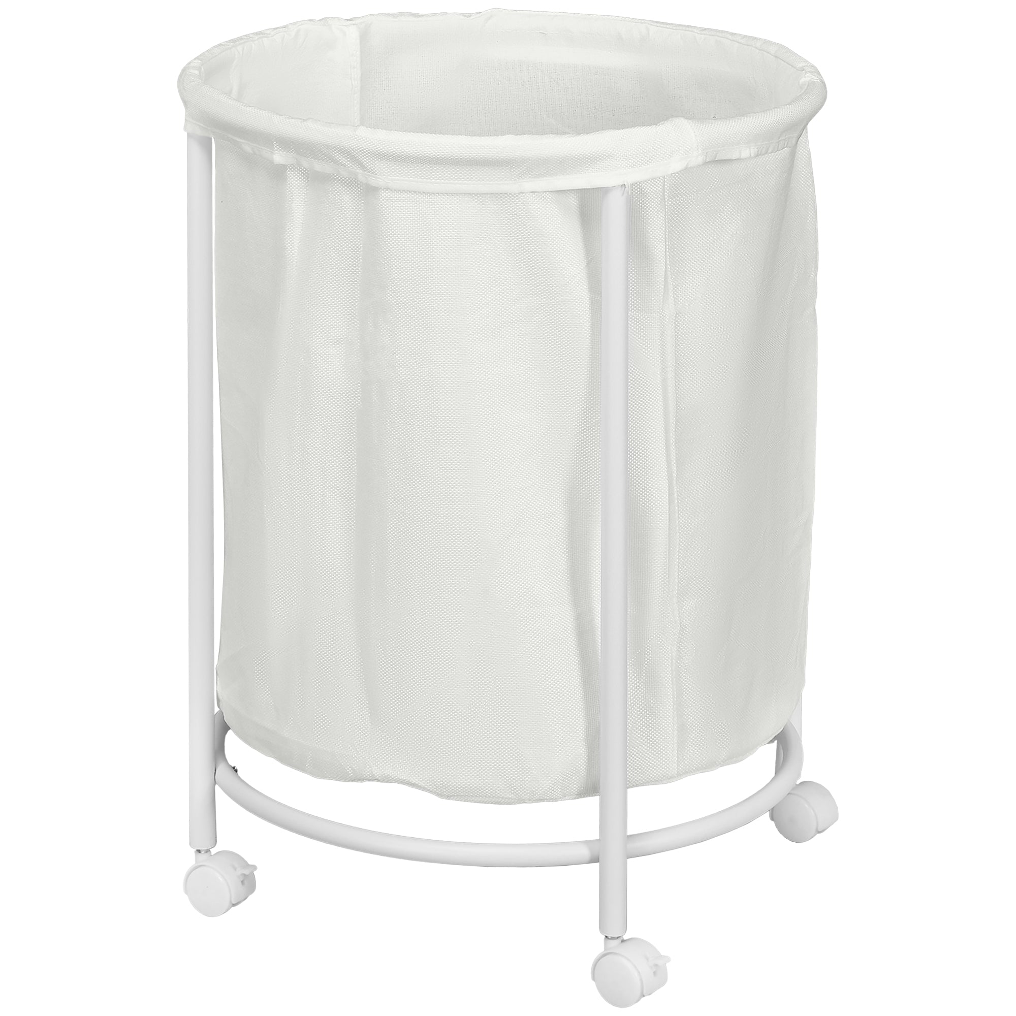 100L Steel Frame Laundry Bin, with Wheels - White