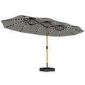 Double Sided Garden Parasol with Base Included & 48 Solar LED Lights Patio Umbrella Crank Handle 4.6m Light Grey