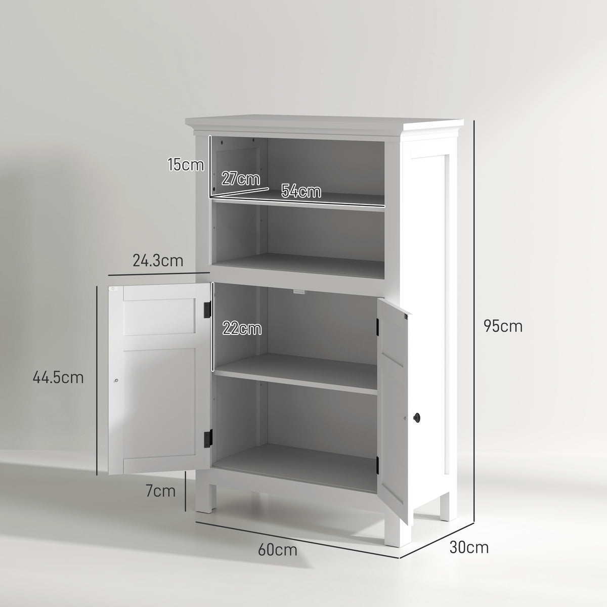 Modern Multi-Storage Bathroom Cabinet with Shelves and Cupboard - White