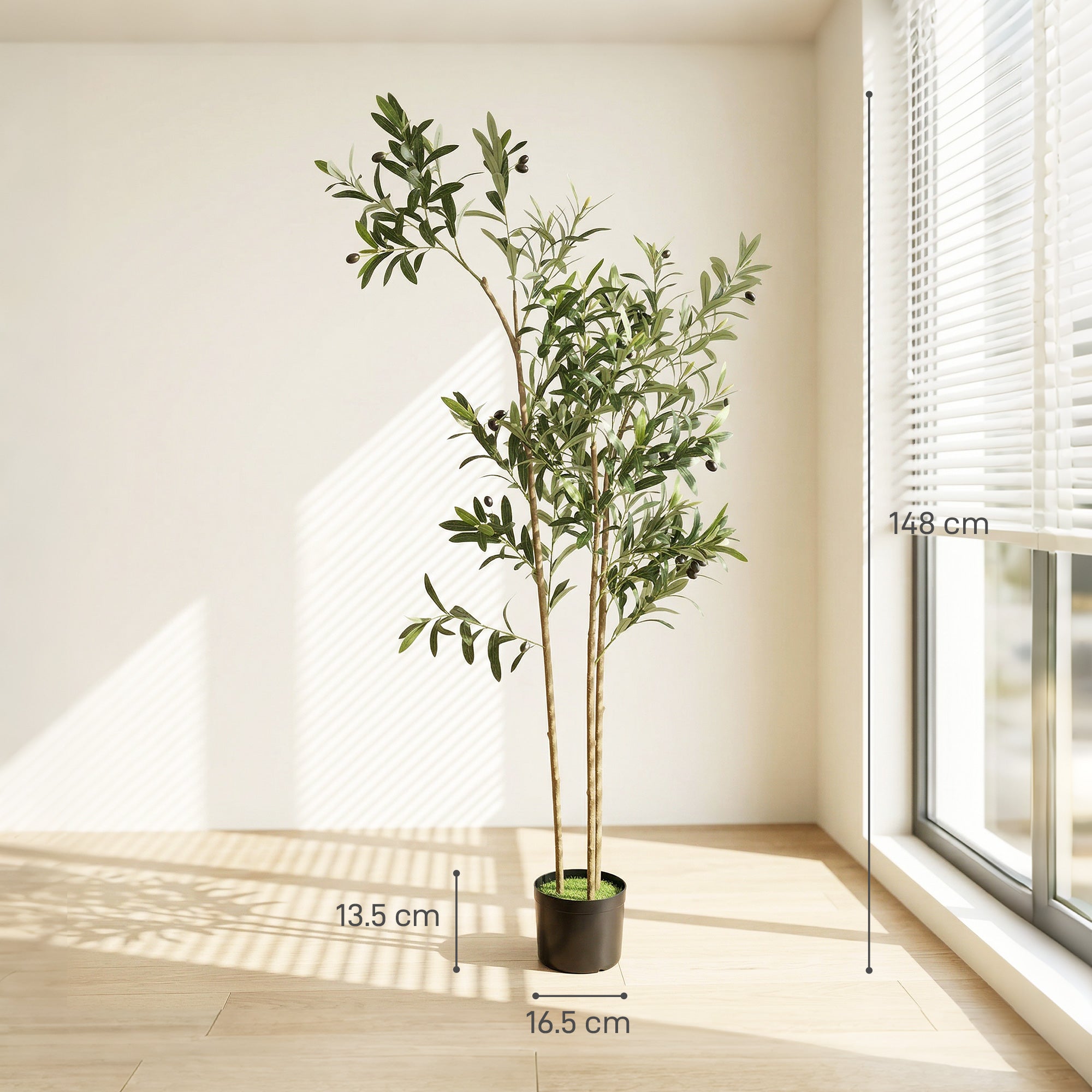 Decorative Artificial Plant, 148 cm Silk Olive Tree with 553 Leaves in Cement Pot, Fake Plant