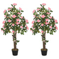 Set of Two Faux Rose Plants with Cement Pots - Pink