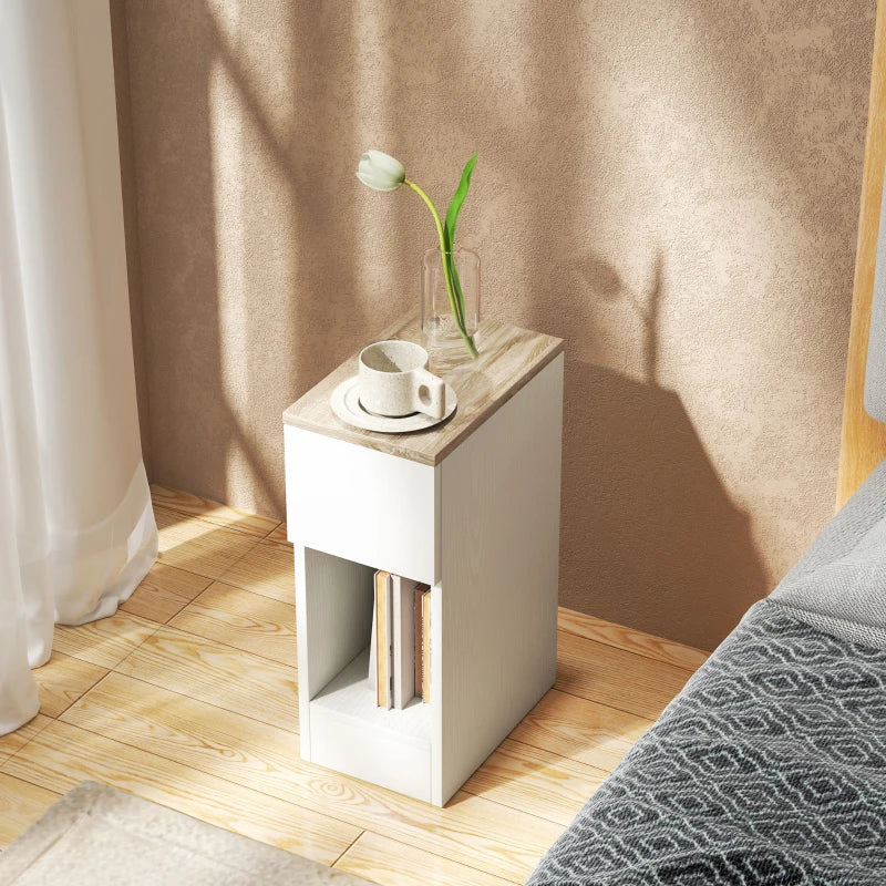 Set of Two Modern Storage Bedside Tables with Drawer and Shelf - White