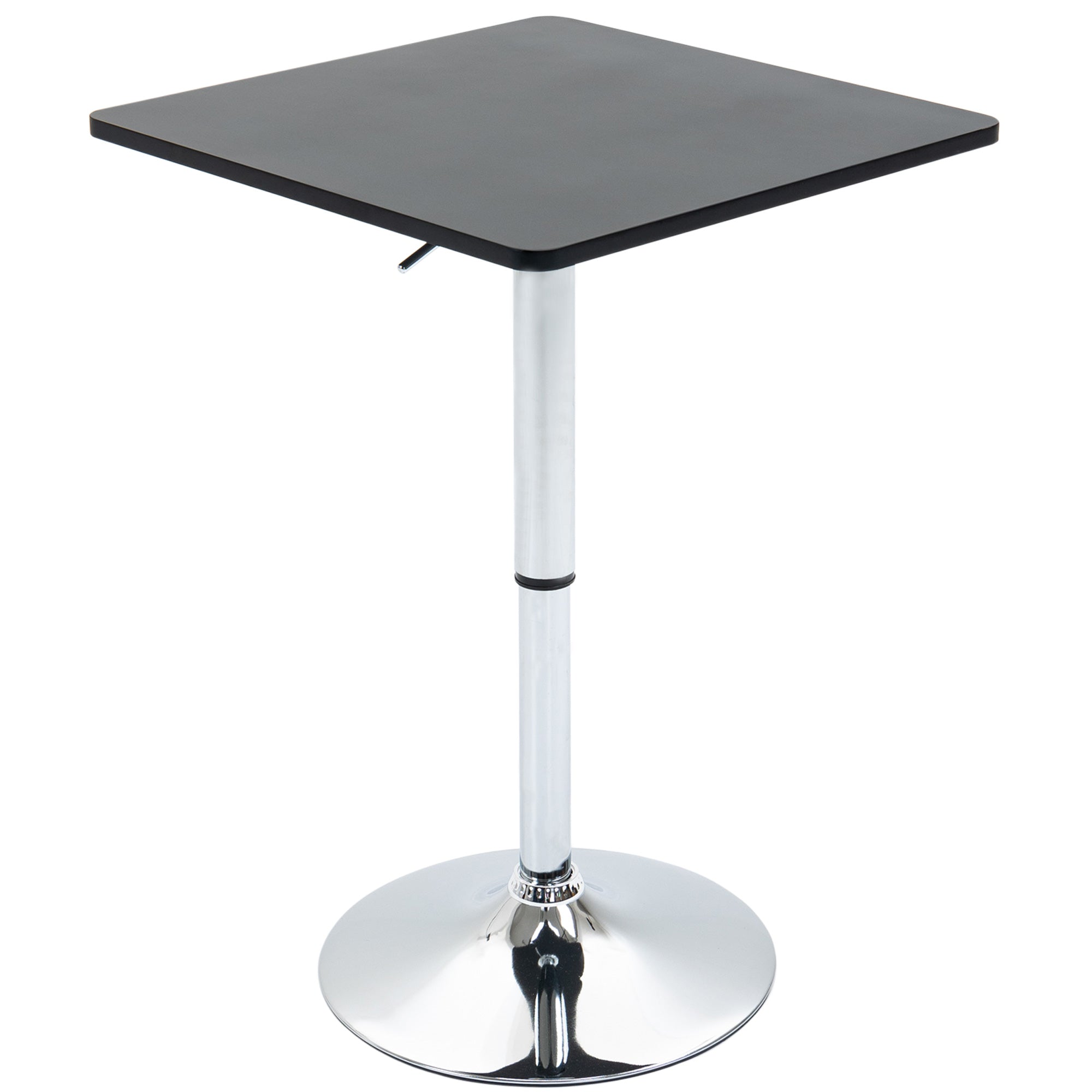 Modern Height Adjustable Counter Bar Table with 360° Swivel Tabletop and Electroplating Metal Base, Pub Desk for Living Room, Kitchen, Restaurant, Pub, Black and Silver