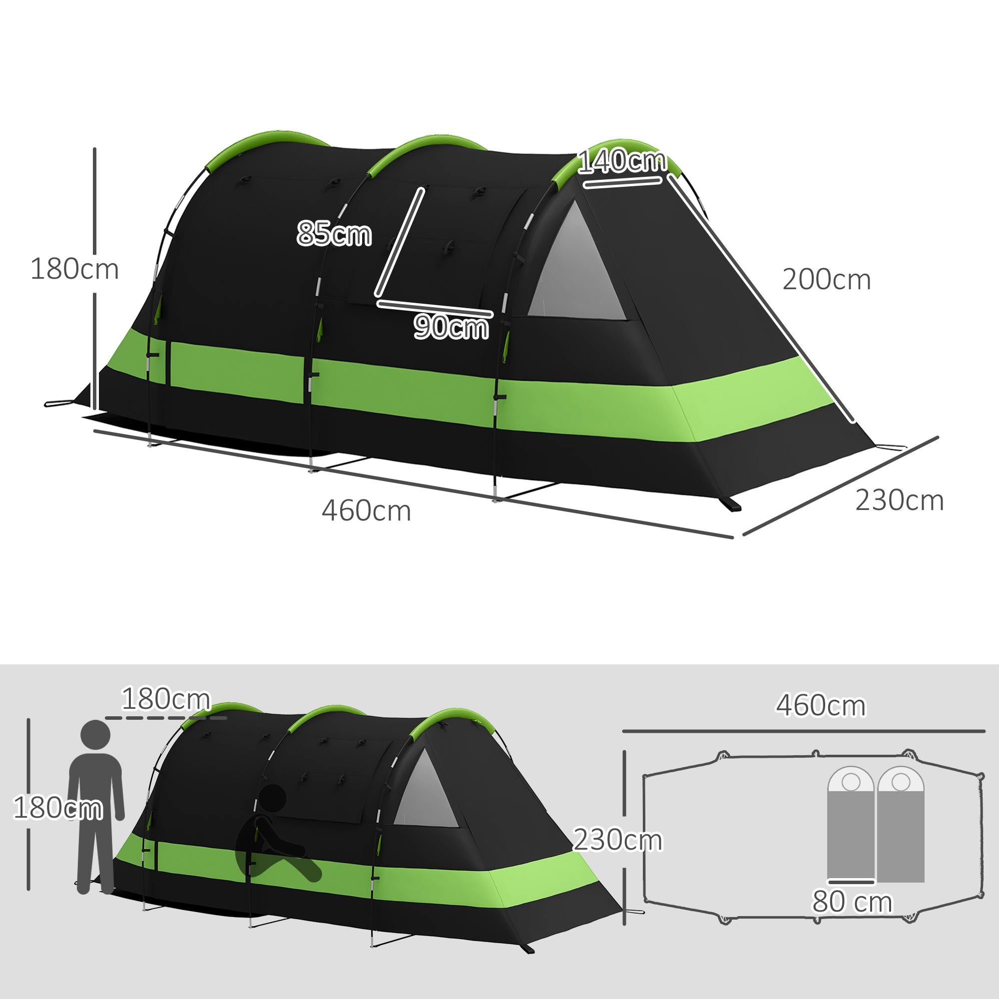 Four Man, Two Room Blackout Tent, with Accessories - Black