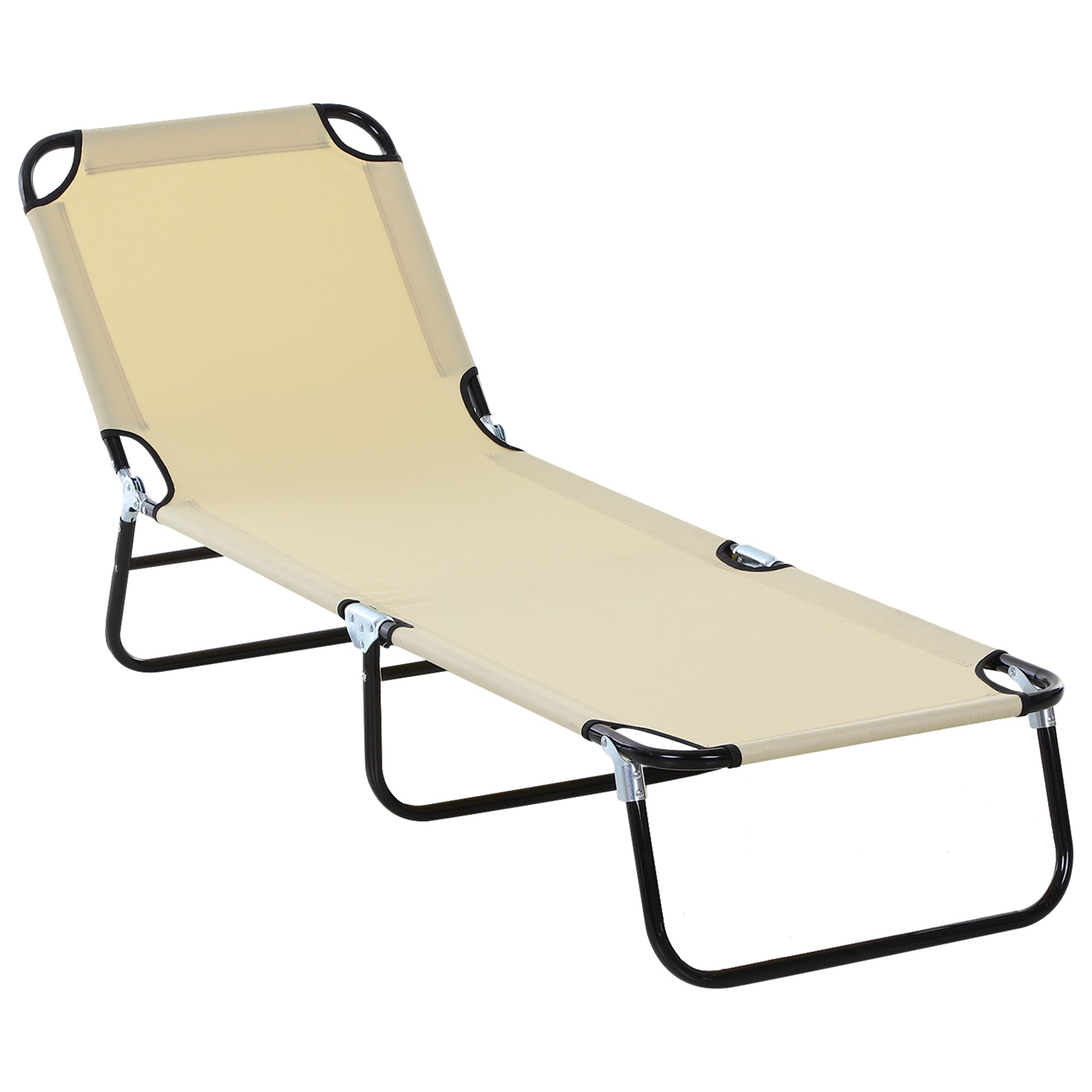 Foldable Sun Lounger with 5-Position Adjustable Backrest, Outdoor Portable Recliner Chaise Lounge Chair with Breathable Mesh Fabric, Beige