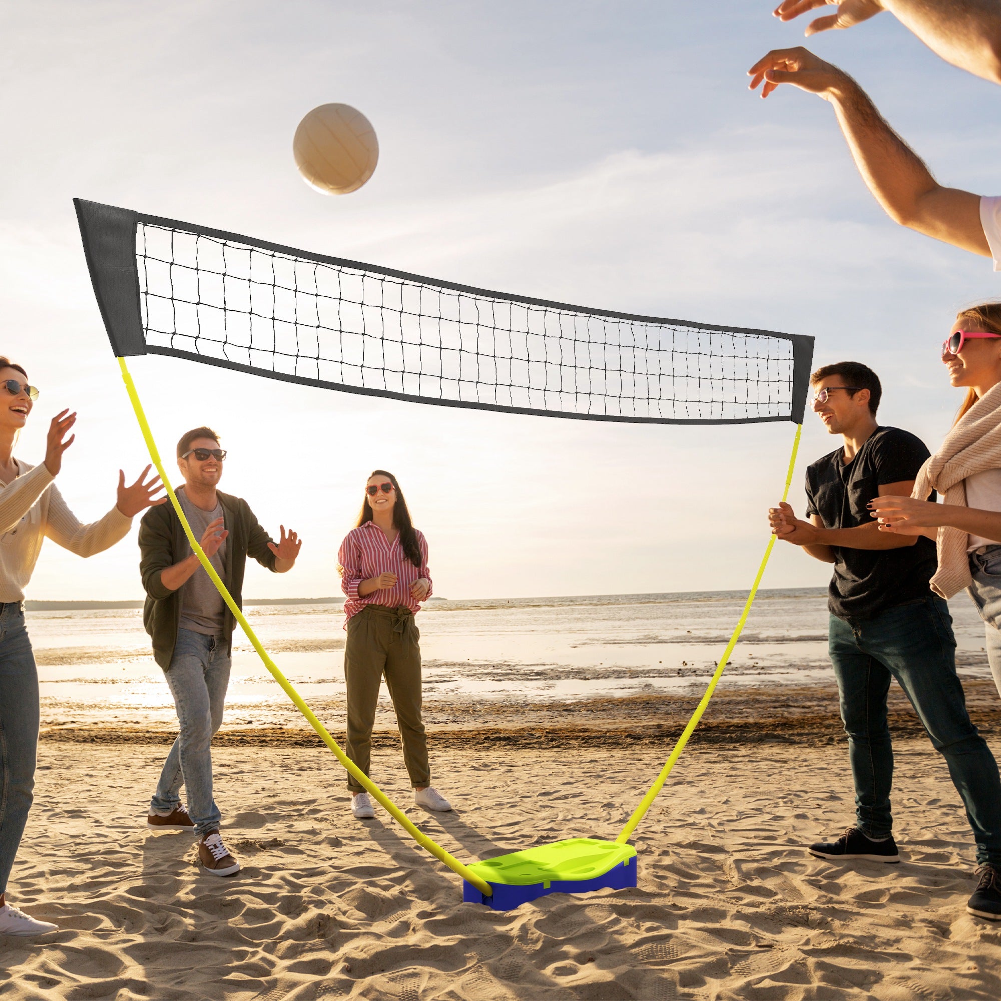 Portable Badminton Net Set w/ Volleyball Net, Rackets, Shuttlecocks