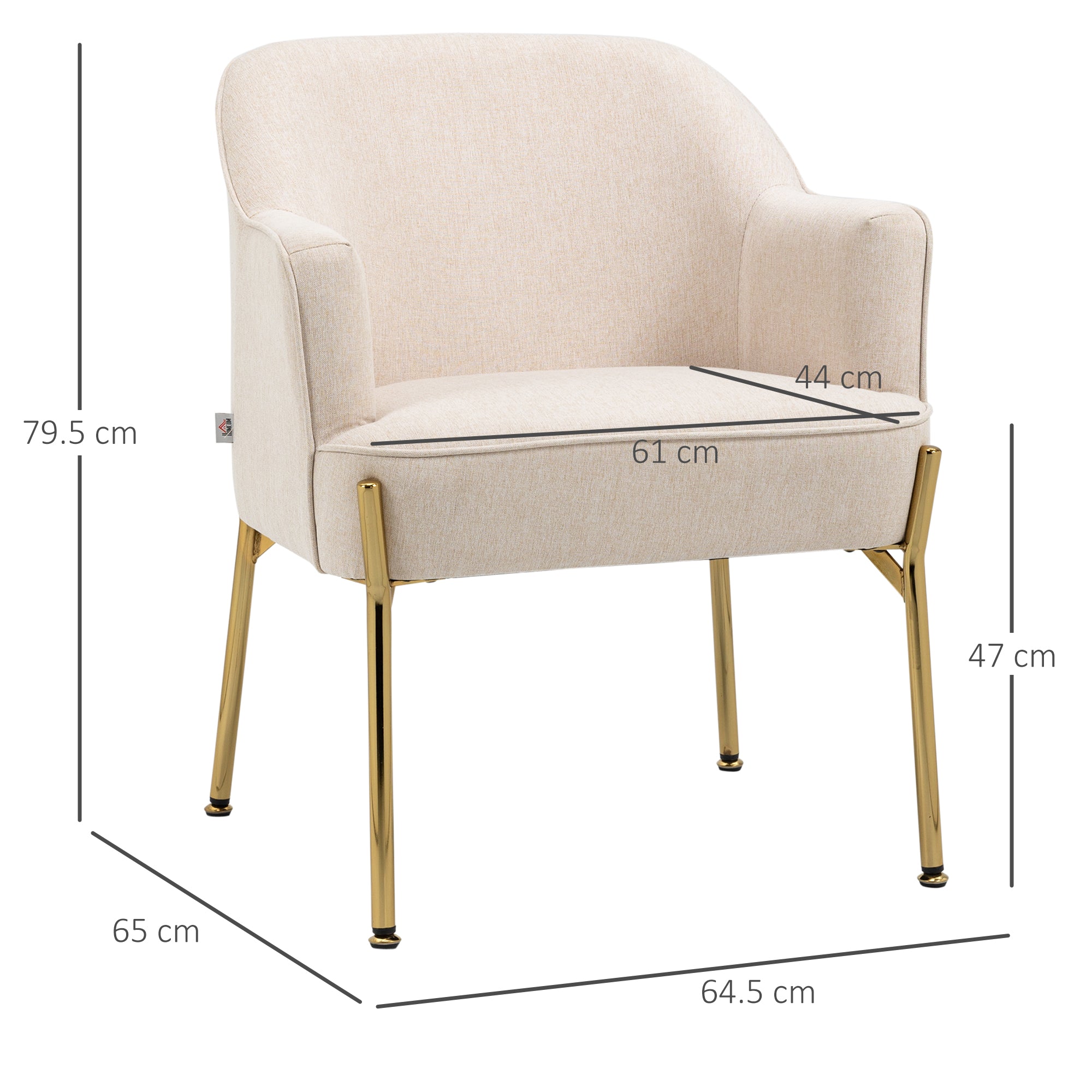 Accent Chair, Living Room Armchair, Vanity Chair with Gold Plating Metal Legs and Soft Padded Seat for Bedroom and Caf©, Set of 2, White