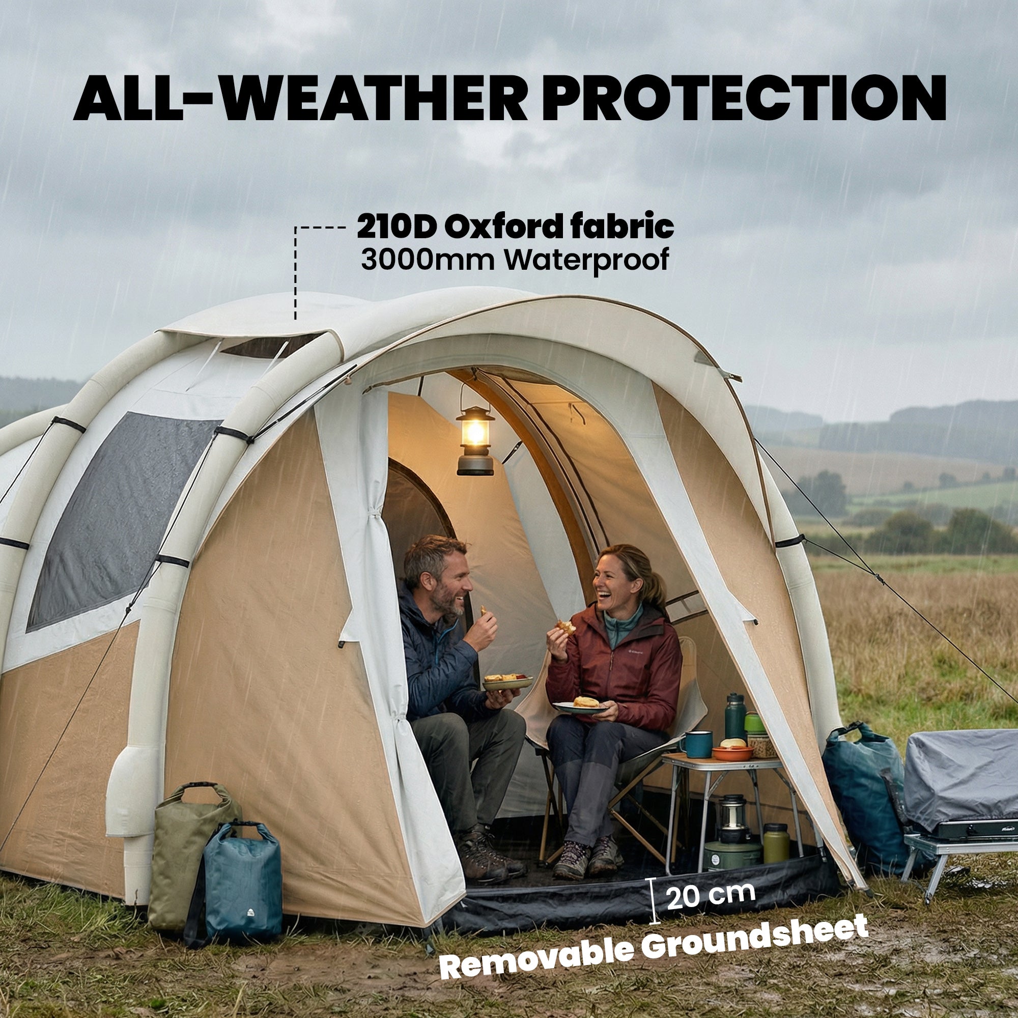 Inflatable Camping Tent w/ Air Pump, Easy Setup 2-3 Person Blow Up Tent, Khaki