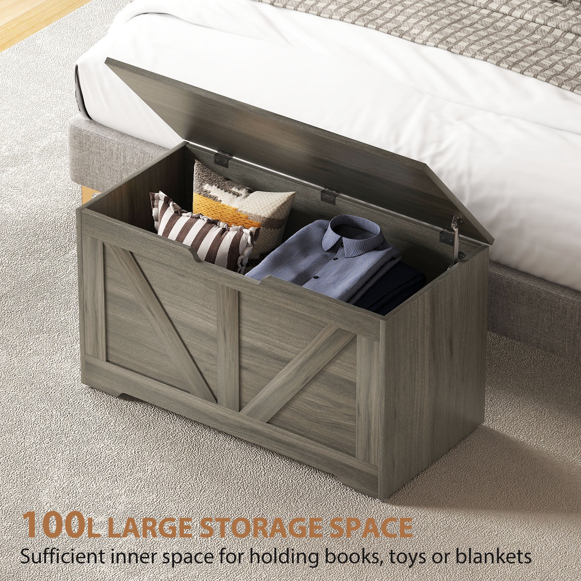 100L Home Storage Box, with Safety Hinges - Charcoal Grey