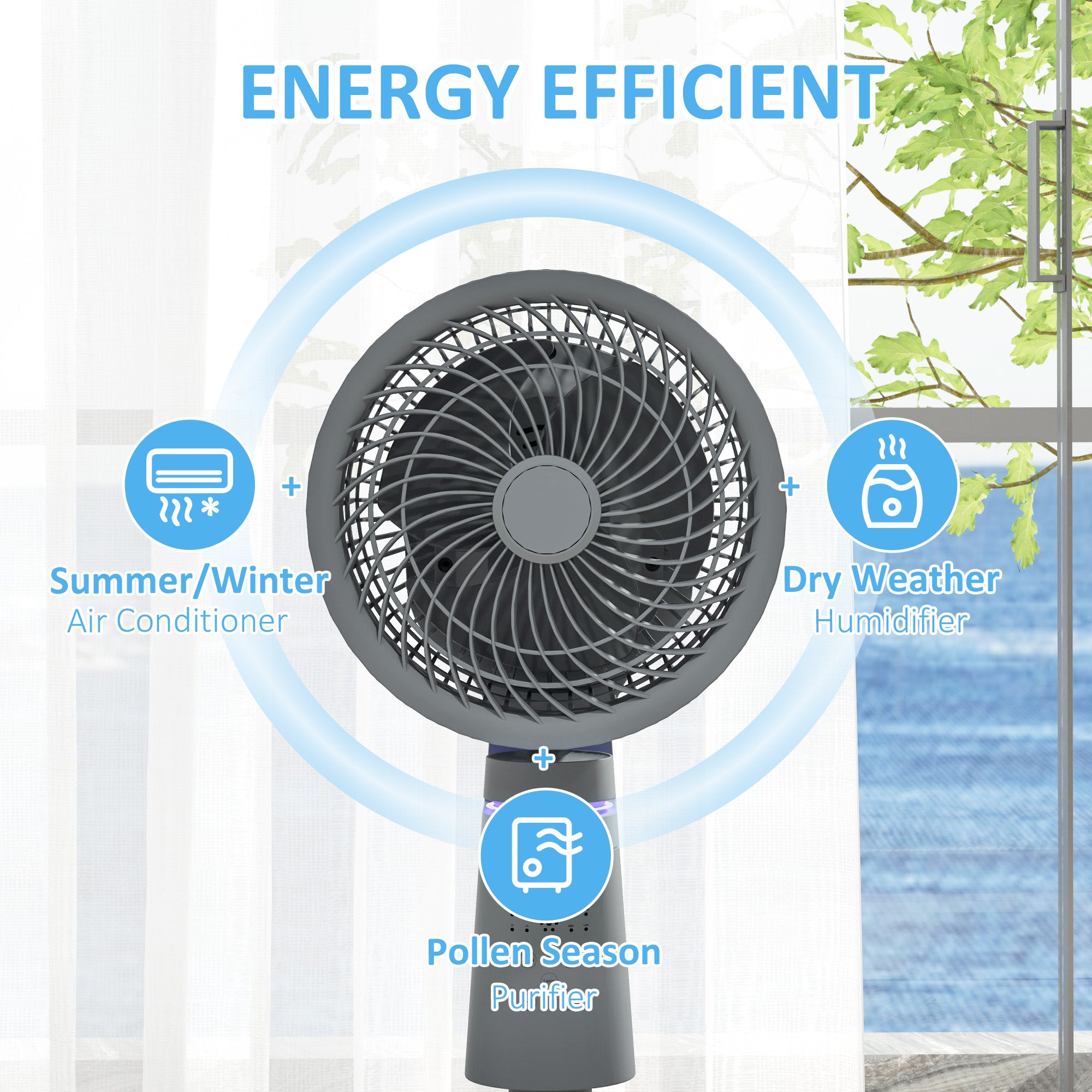 Pedestal Air Circulation Fan with Oscillating, Light Off, Grey