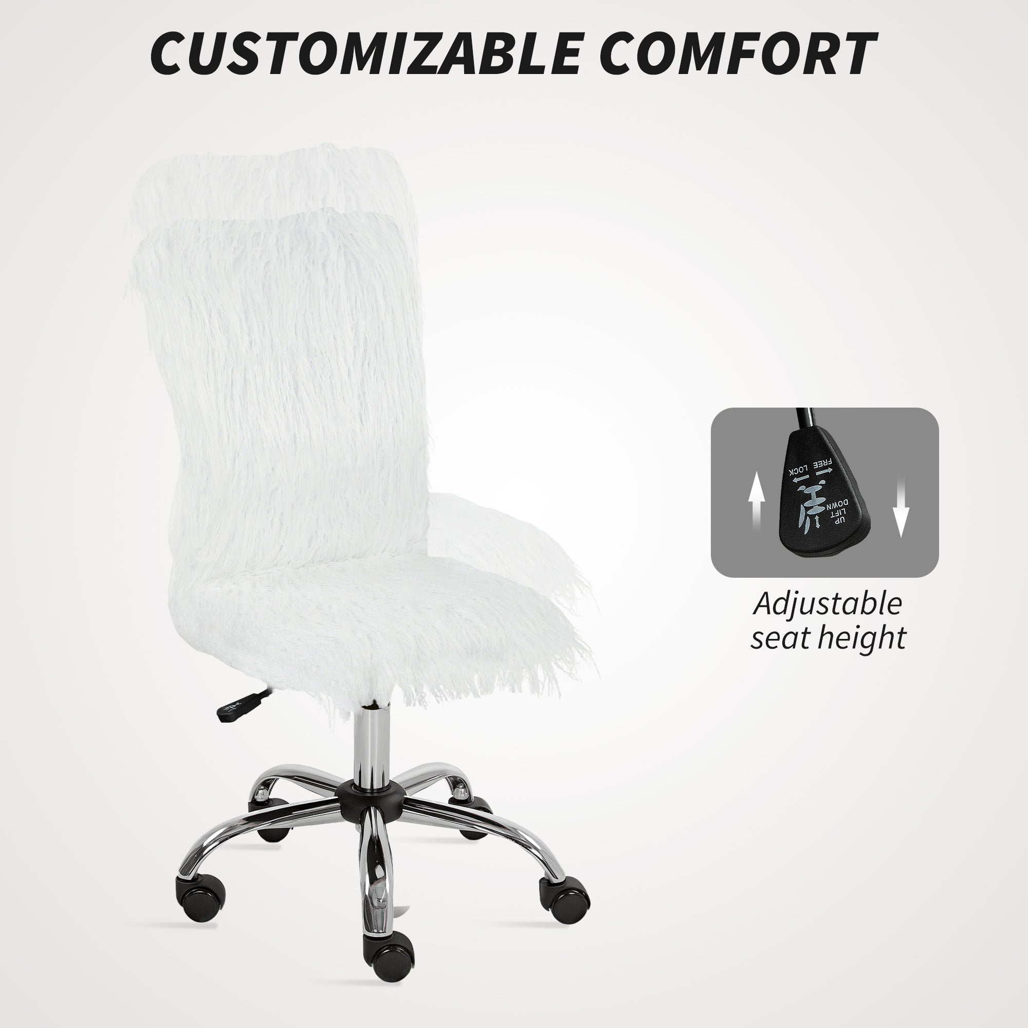 Plush Office Desk Chair, Modern Armless Swivel Vanity Chair with Adjustable Height for Home Office, Bedroom, Living Room, White