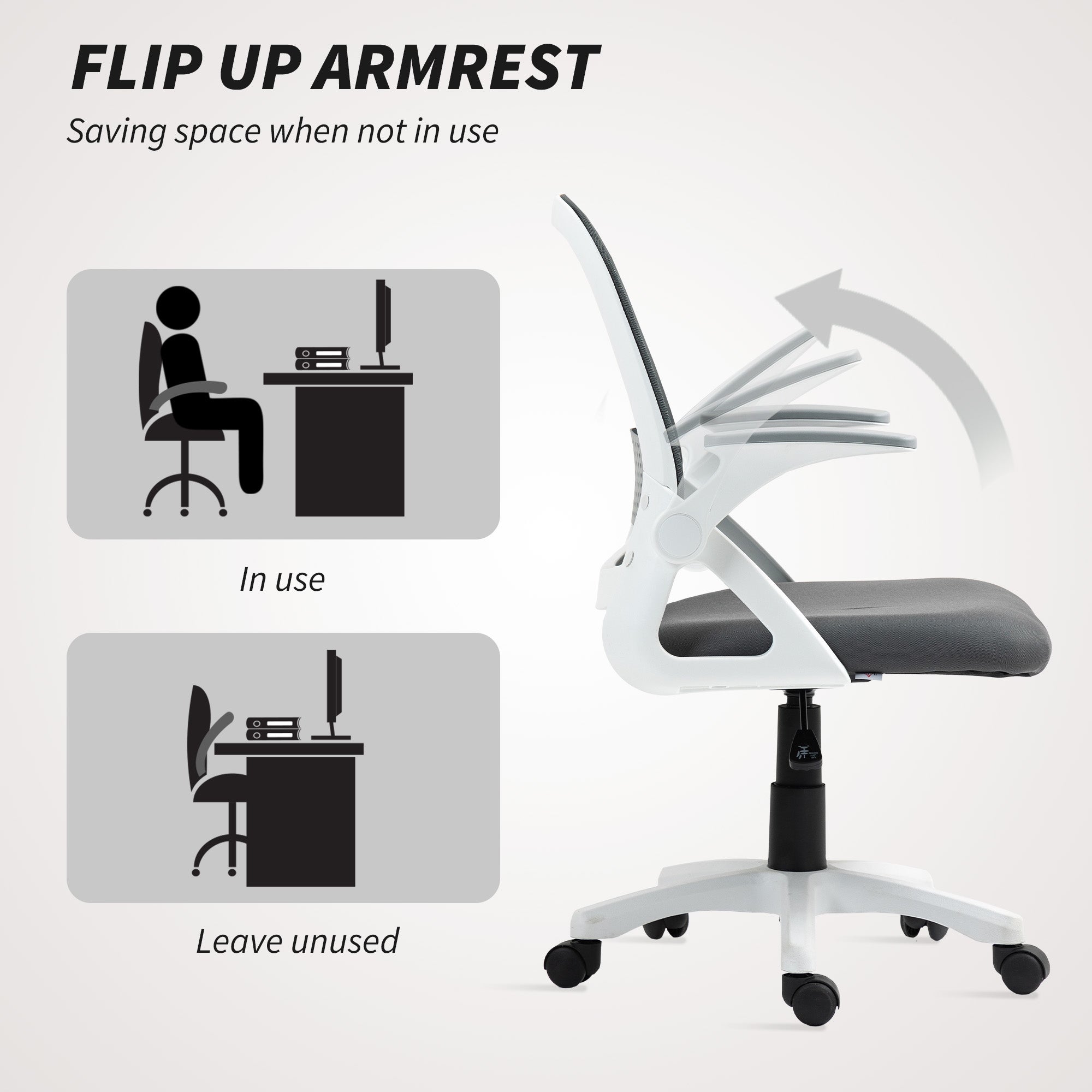 Breathable Mesh Office Chair, Ergonomic Swivel Computer Chair with Flip-up Armrests, Lumbar Back Support for Home/Office, Grey