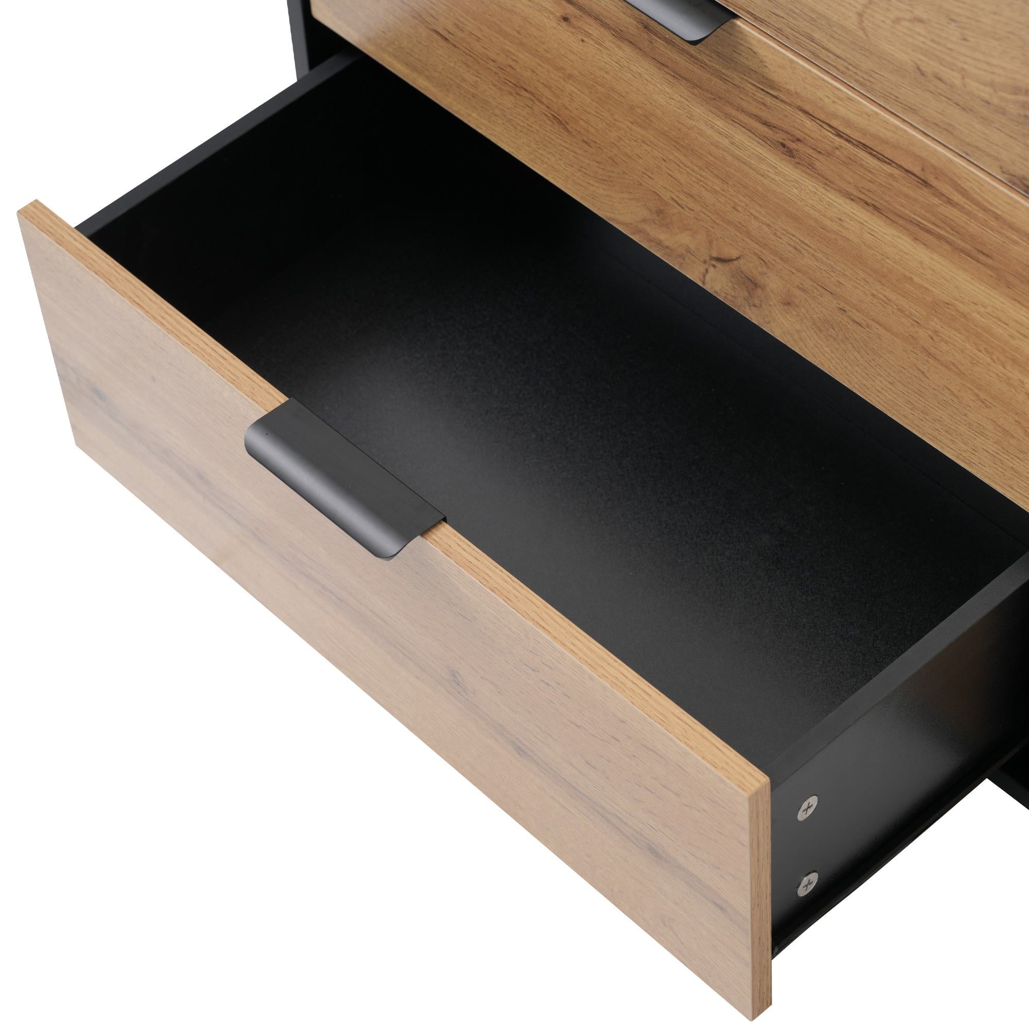 Sideboard Cabinet Dresser with 6 Drawers and 2 Open Shelves, Anti-tip, Dressing Storage Cabinet for Living Room, 120L x 40W x 80H cm, Oak