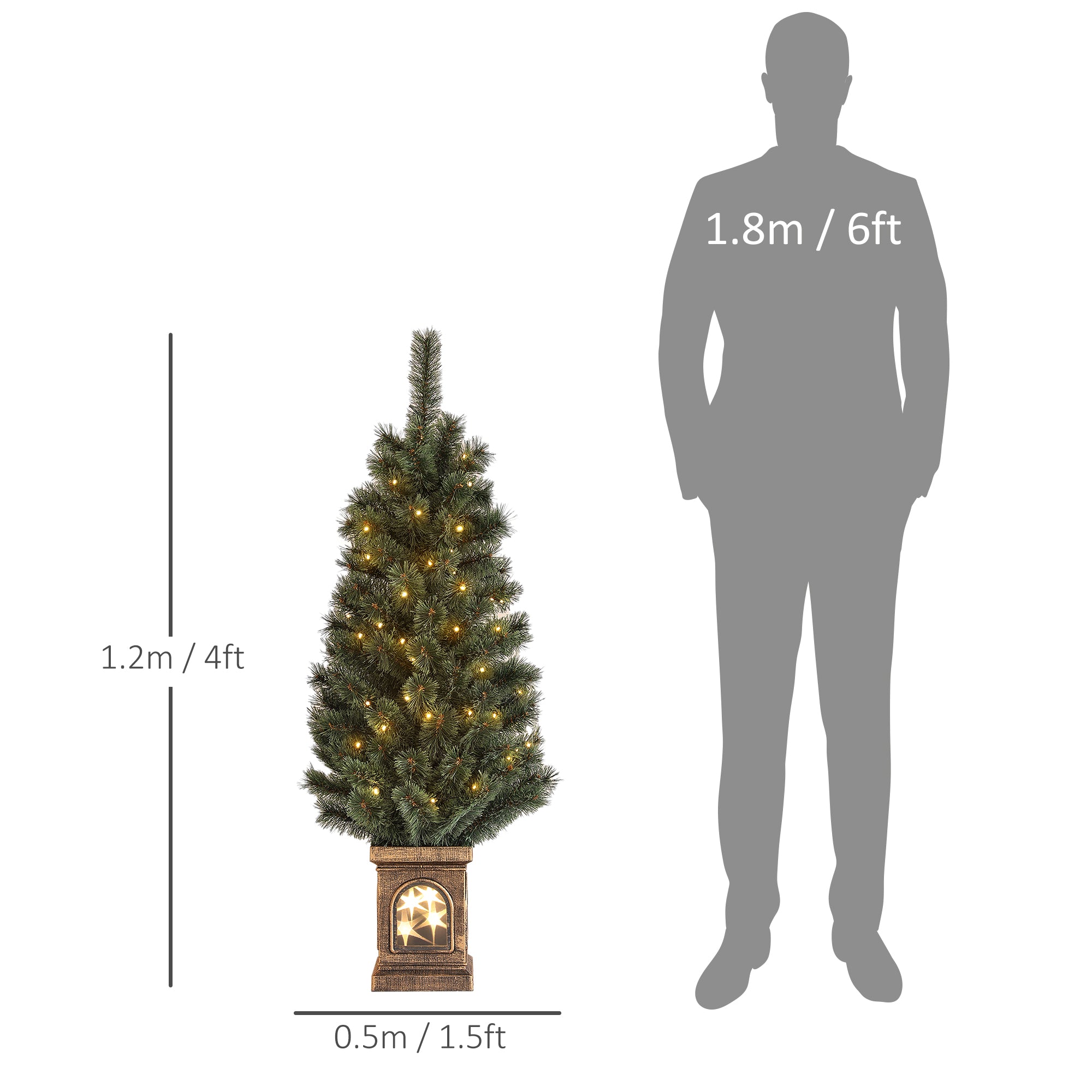 4ft Artificial Christmas Tree with 80 Warm White LED Lights, 8 Modes and Remote, Realistic Xmas Tree with Square Stand for Party Decoration, Green