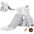 5 in 1 Toddler Slide with Basketball Hoop, Climber, Telescope, Storage Basket, for Ages 1-3 Years, Grey