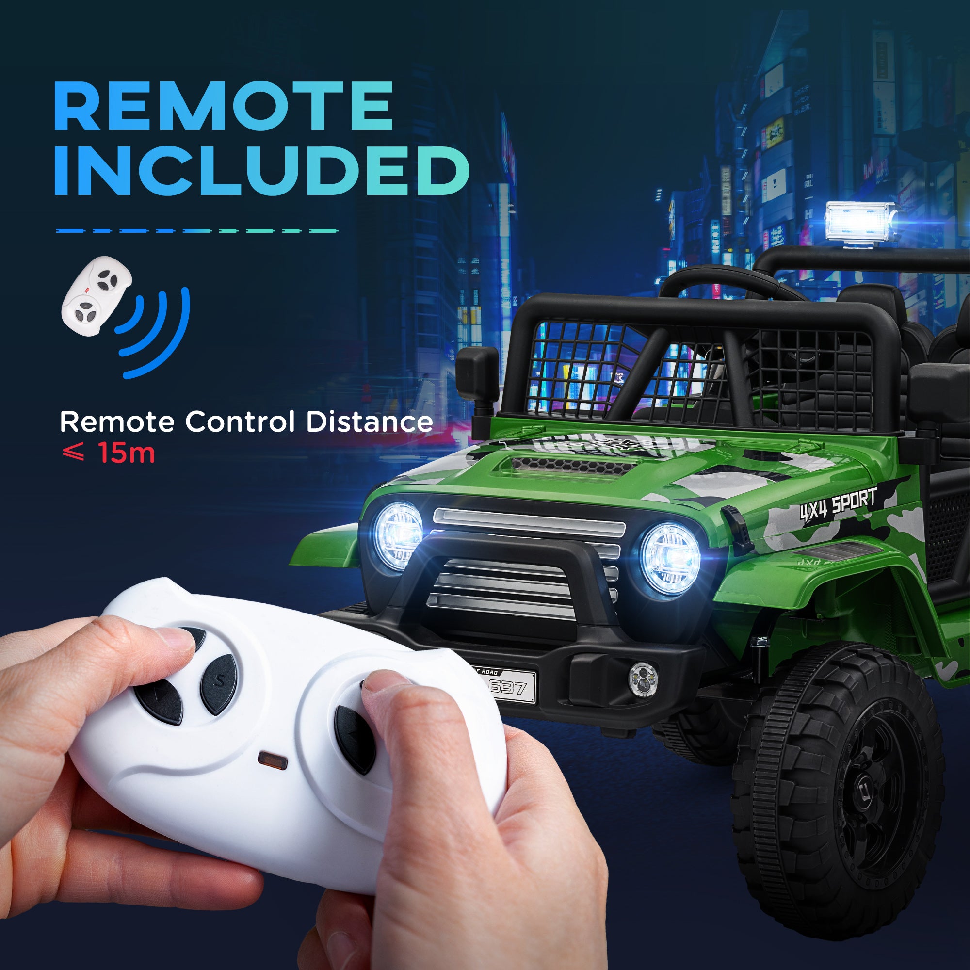 12V Battery Powered Kids Ride-On Car, Electric Truck w/ Spring Suspension, Remote, Music, Horn, Lights, Green