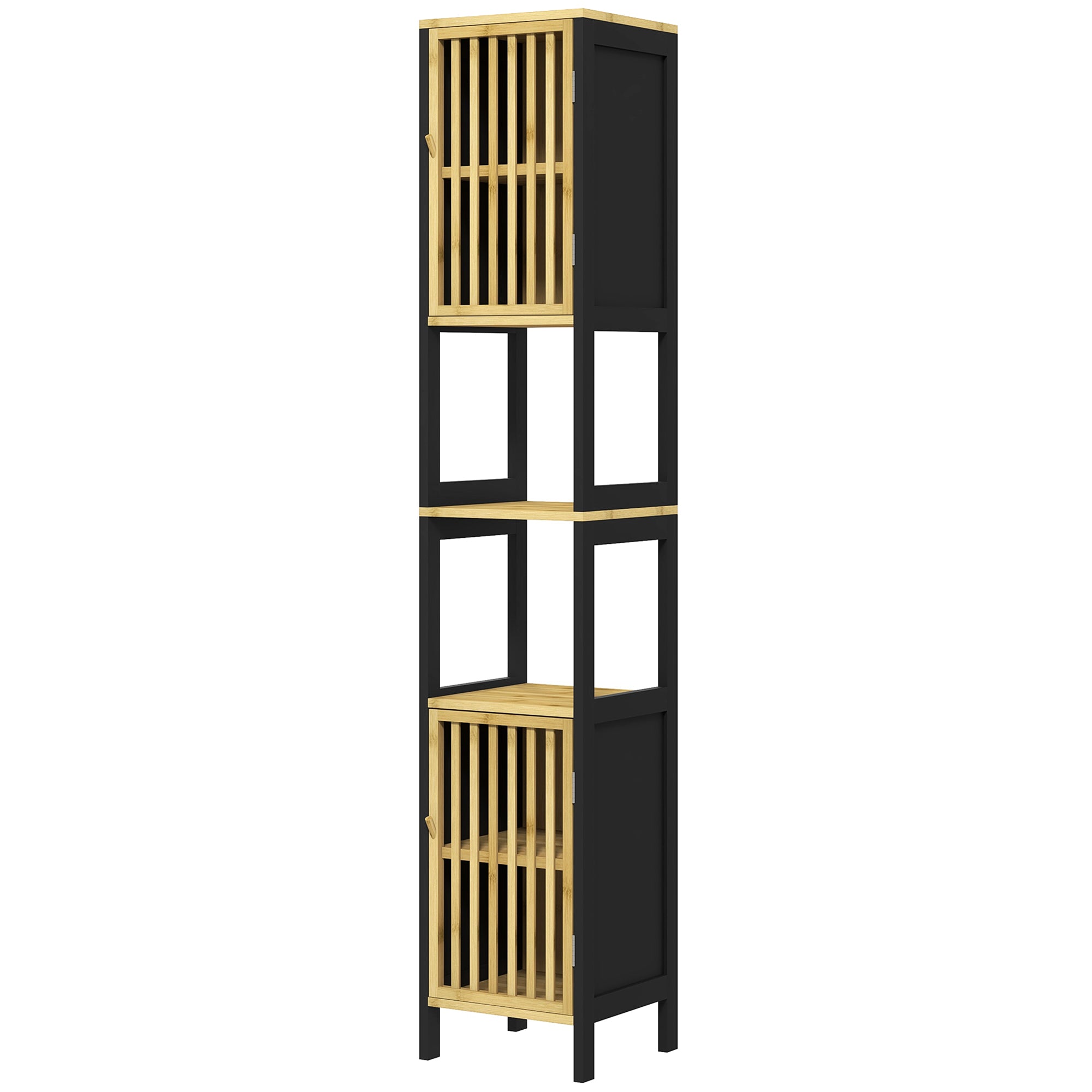 Bamboo-Blend Retro Cut-Out Tall Bathroom Storage Unit