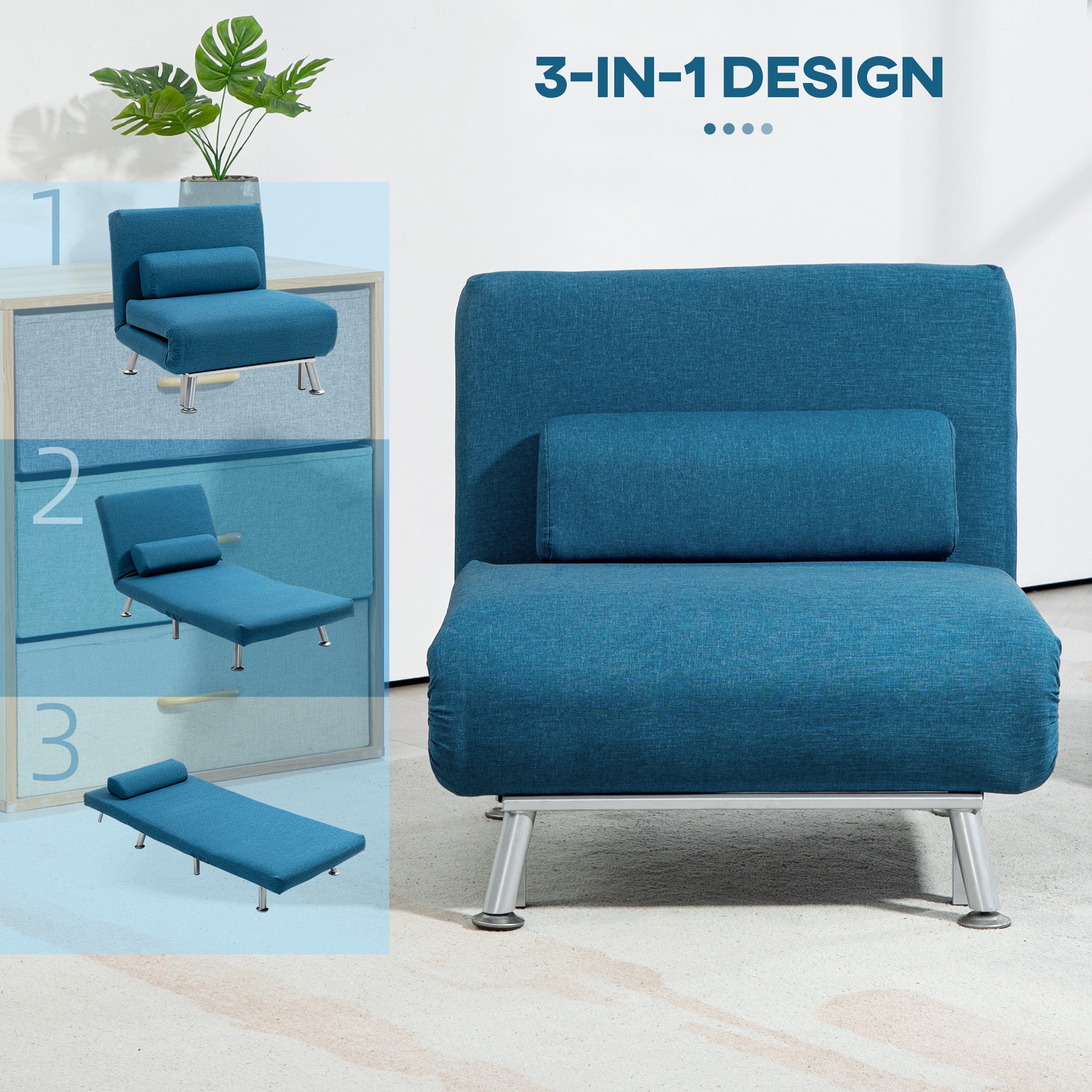 Single Linen-Look Sleeper Chair - Blue