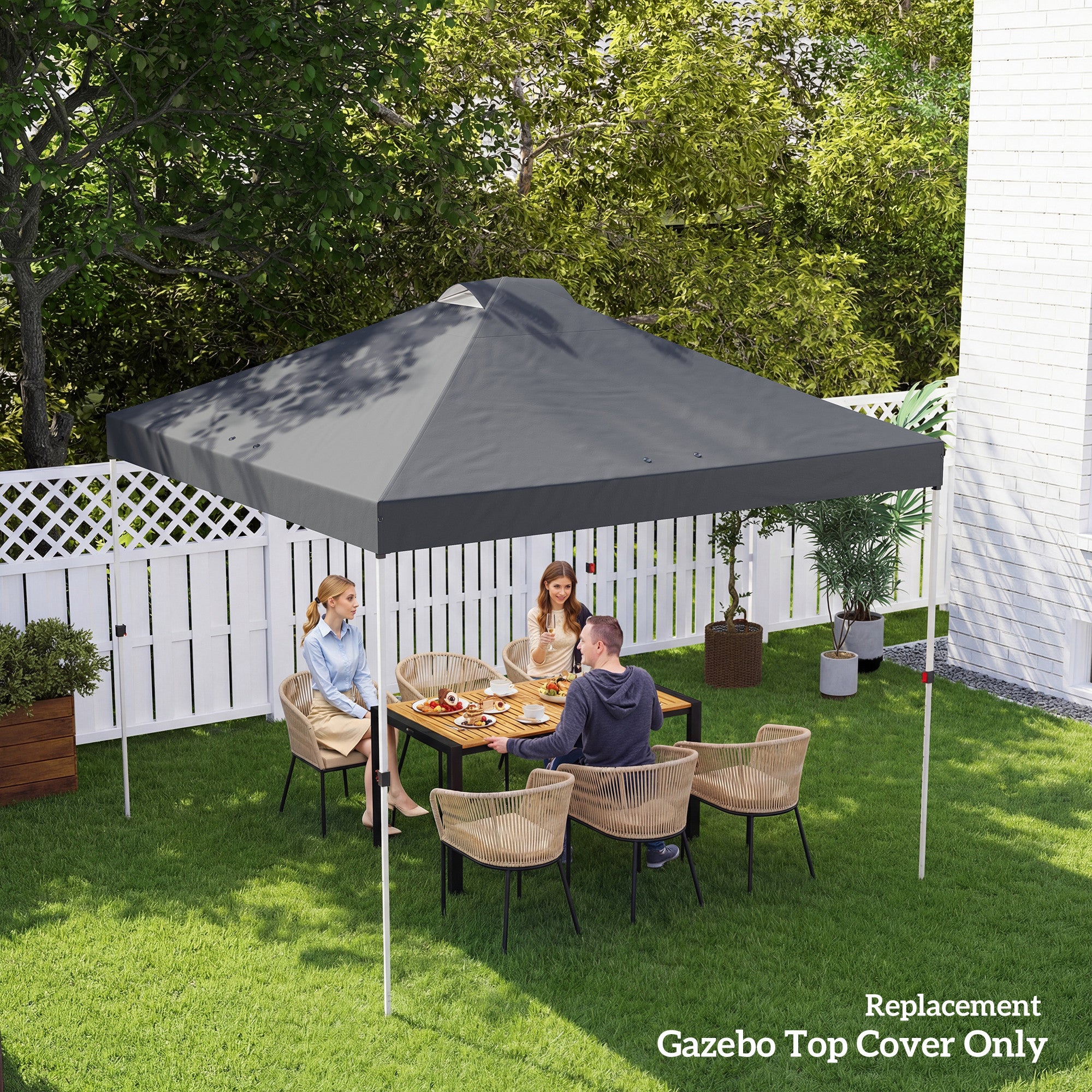 Gazebo Roof Replacement UV50+ Waterproof Pop Up Canopy Cover with 8 Drainage Holes 3 x 3 m Dark Grey