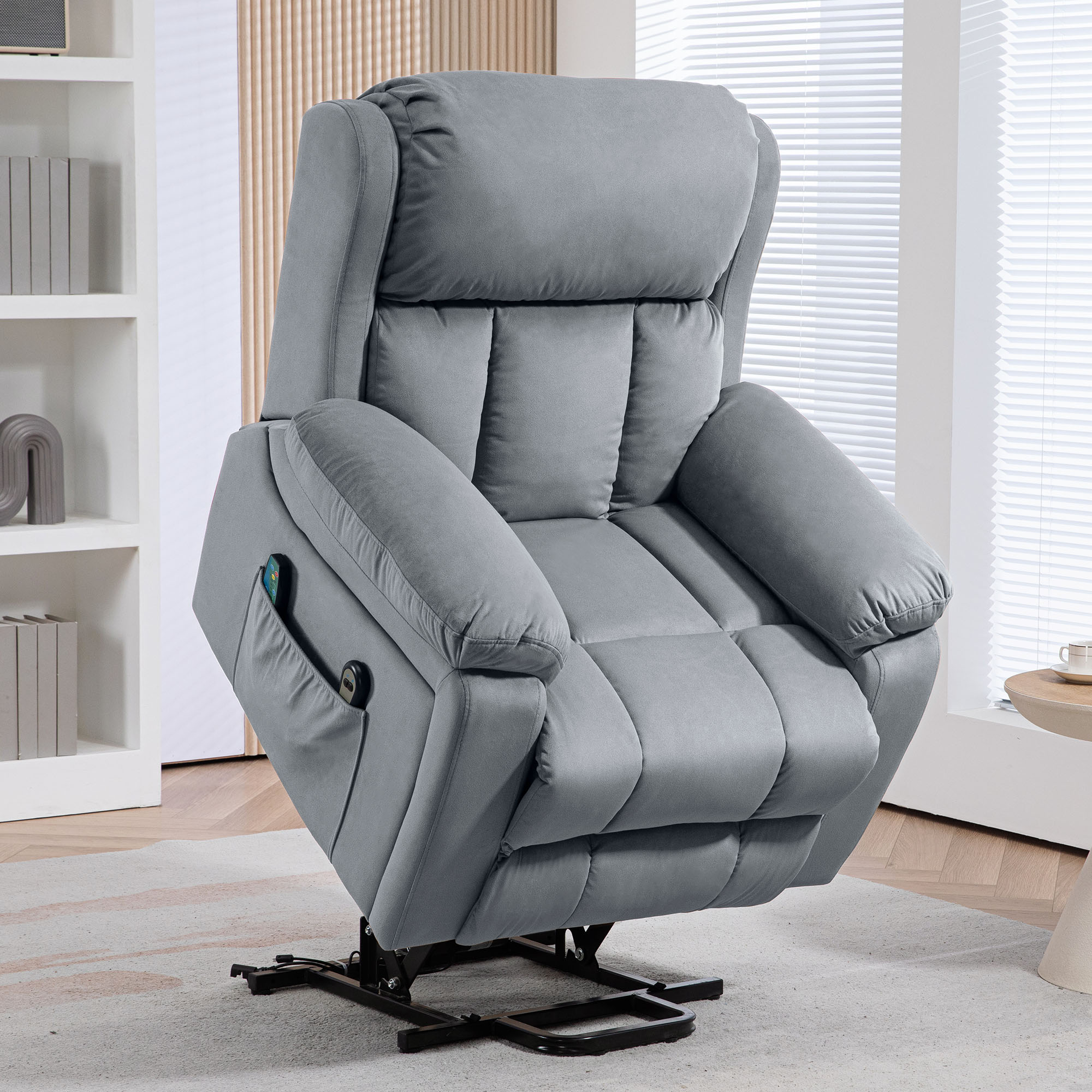 Eight Massage Point Electric Reclining Lift Chair, with Remote - Grey