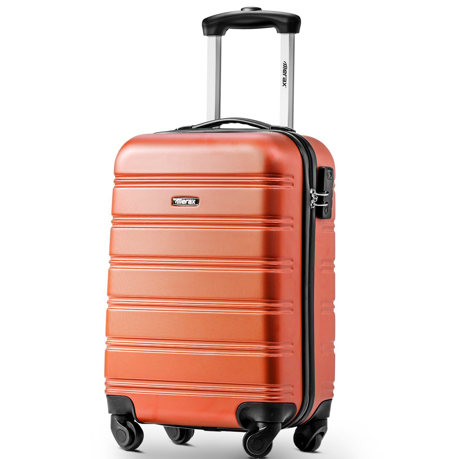 20" 4-Wheel ABS Hard Shell Travel Trolley Suitcase with Telescoping Handle, Luggage with Combination Lock, 35L × 23W × 57H cm, Orange
